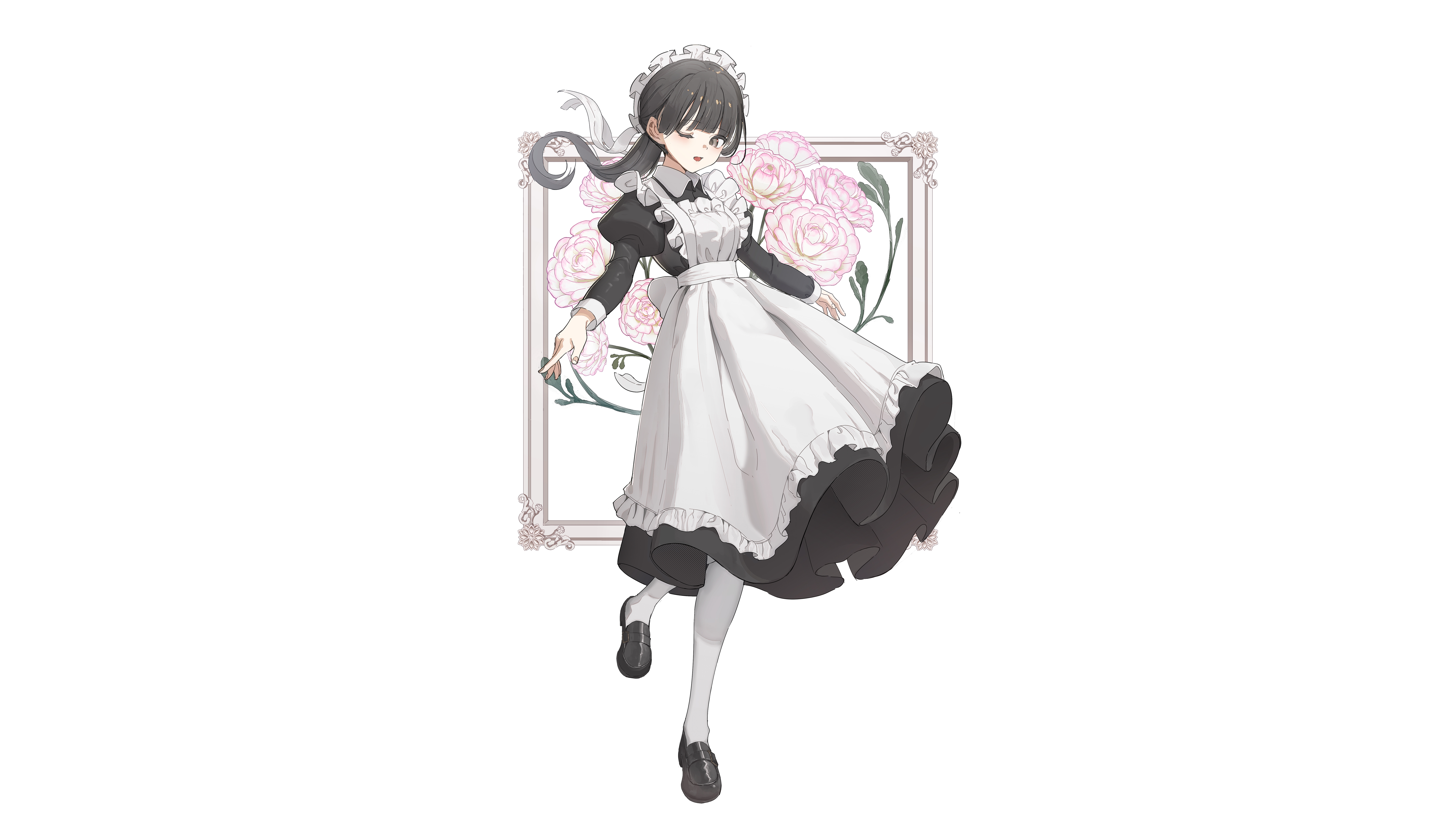 Shii Original Characters Maid Maid Outfit Simple Background Minimalism 2D Artwork Drawing White Back 5760x3240