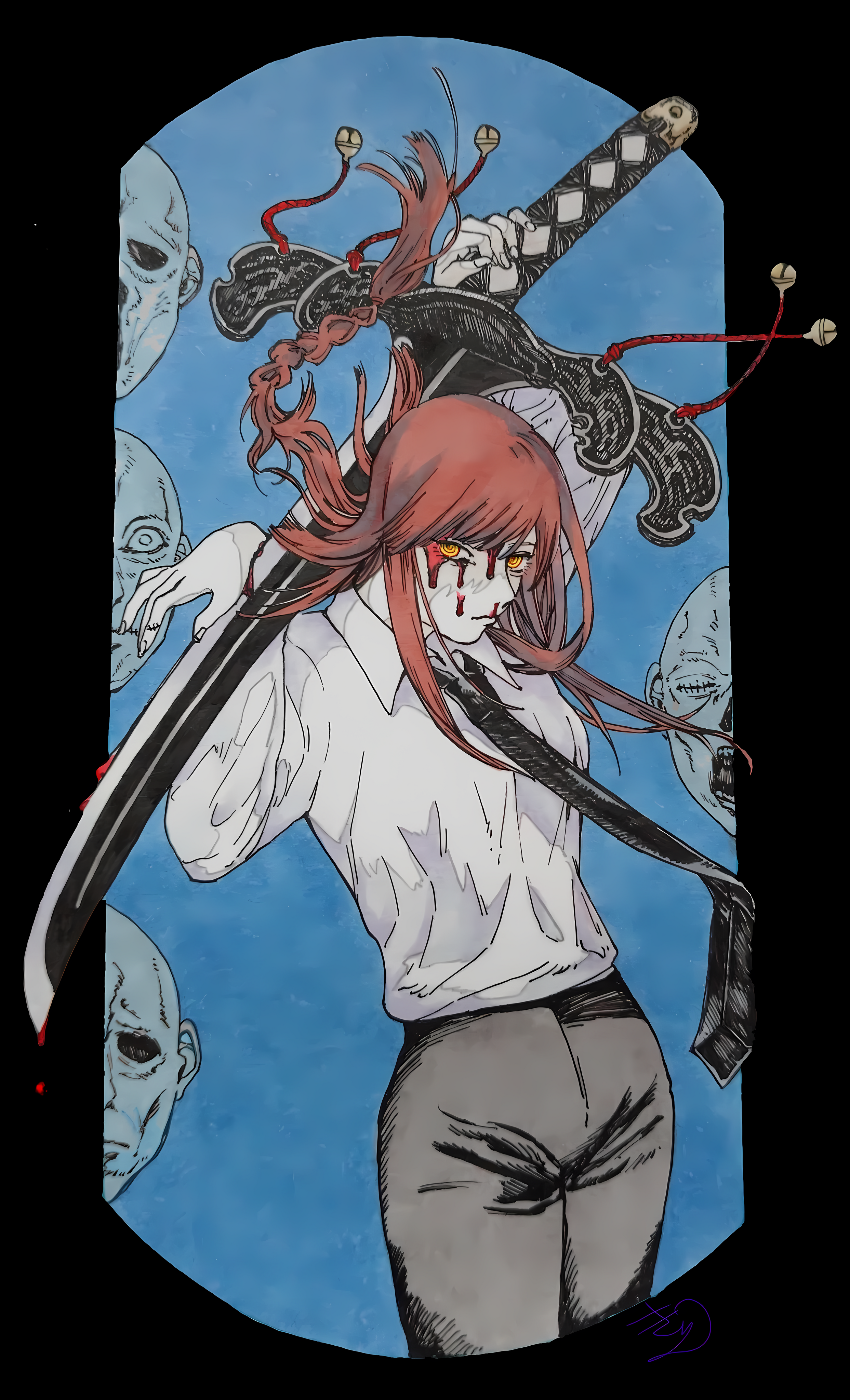 Makima Chainsaw Man Chainsaw Man Anime Girls Sword Vertical Redhead Yellow Eyes 2486x4096