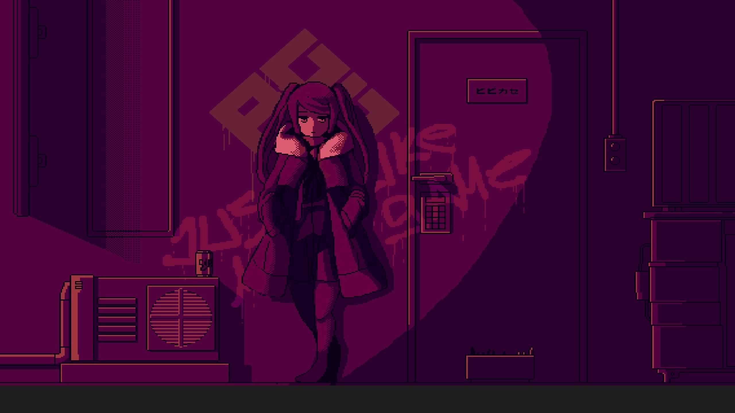 Video Games Video Game Girls Anime Girls Purple Graffiti Cyberpunk Va 11 Hall A Jill Stingray Door T 2560x1440