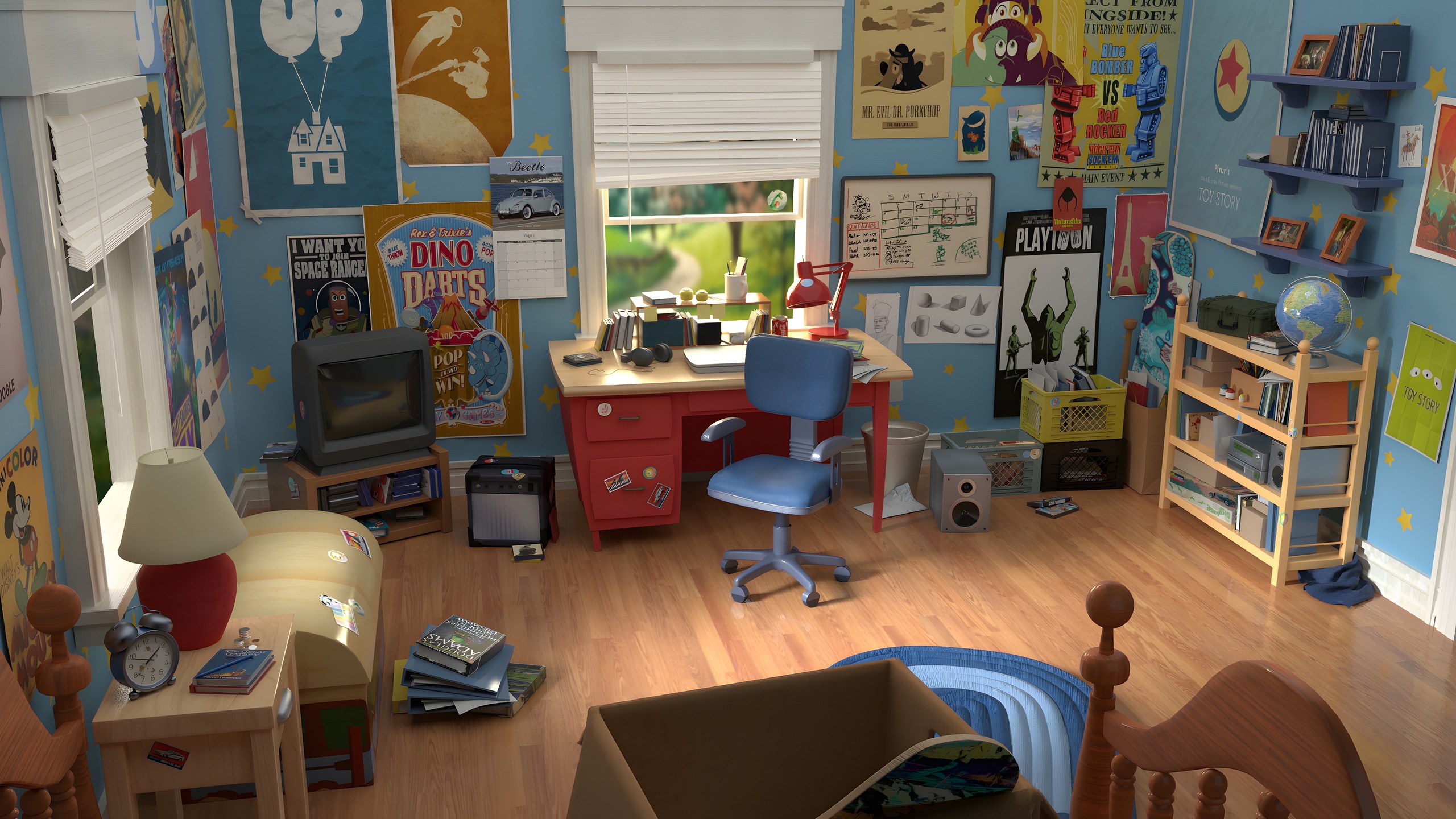 Animation Bedroom Desk Lamp Desk Film Posters 2560x1440
