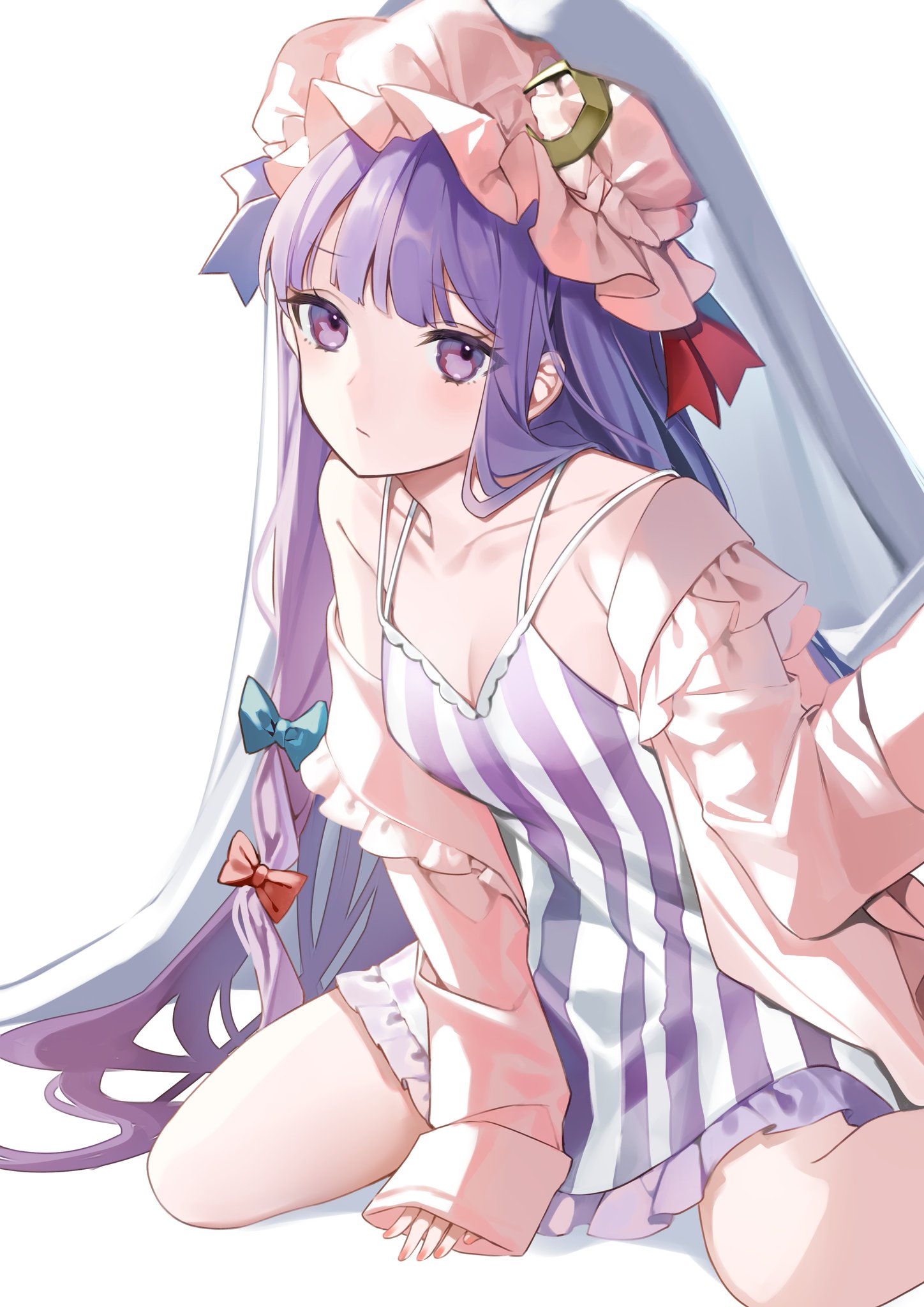 Anime Anime Girls Patchouli Knowledge Touhou Portrait Display Long Hair Bow Tie Looking At Viewer Mi 1448x2048