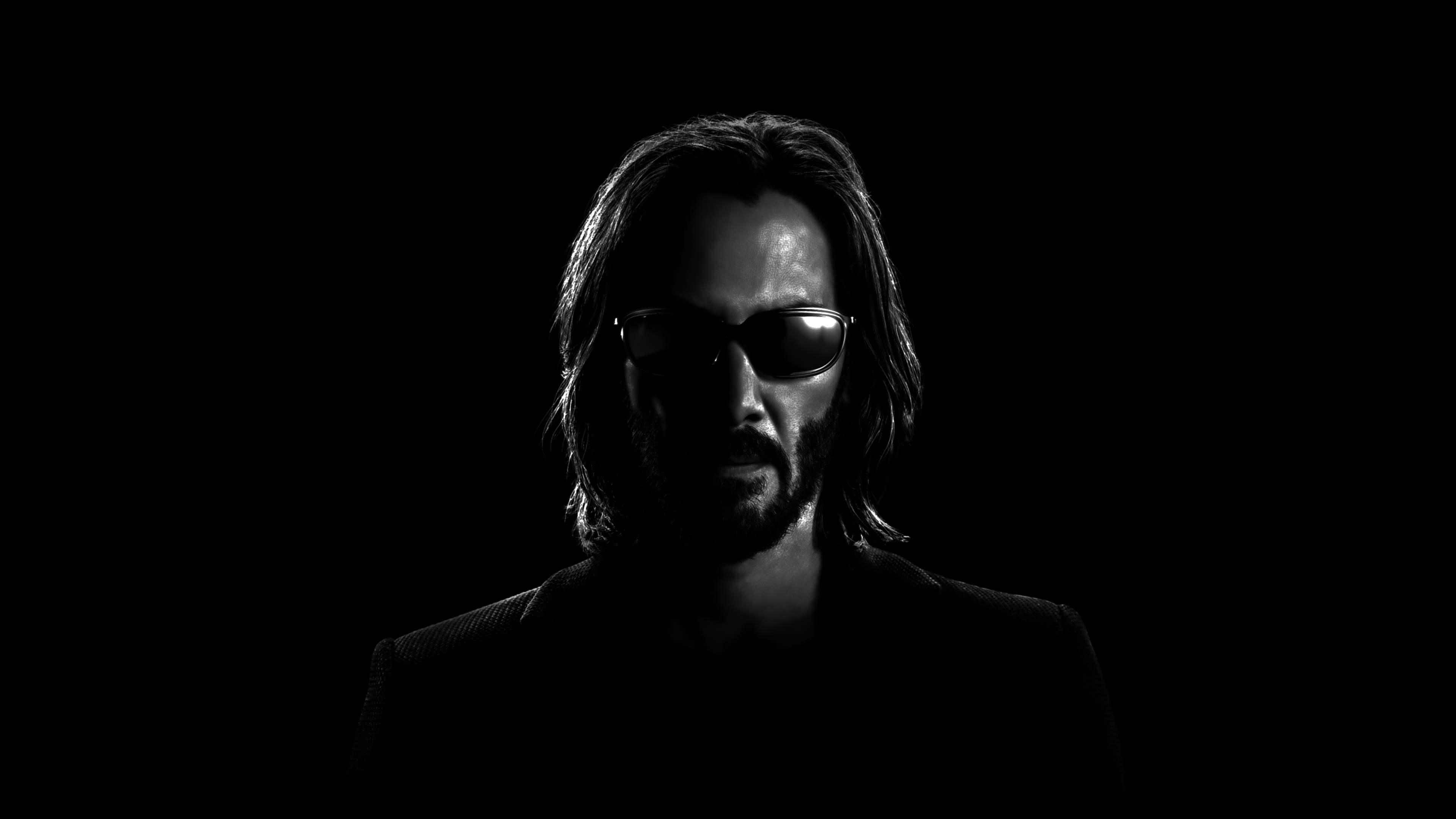 Keanu Reeves The Matrix Revolutions Monochrome Face Actor Sunglasses Black Background The Matrix Bea 3840x2160
