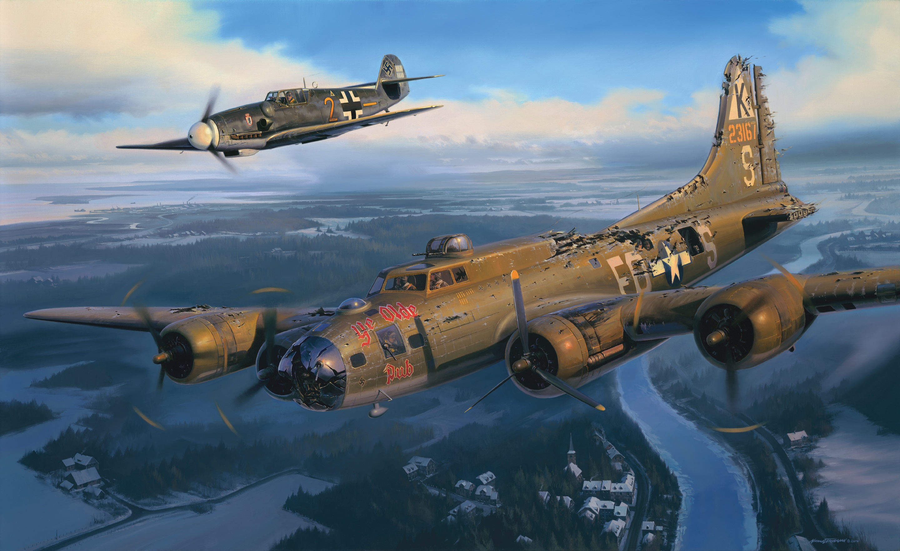 Combat Aircraft Flying Boeing B 17 Flying Fortress Sky Clouds Aircraft CGi World War Ii 2880x1766
