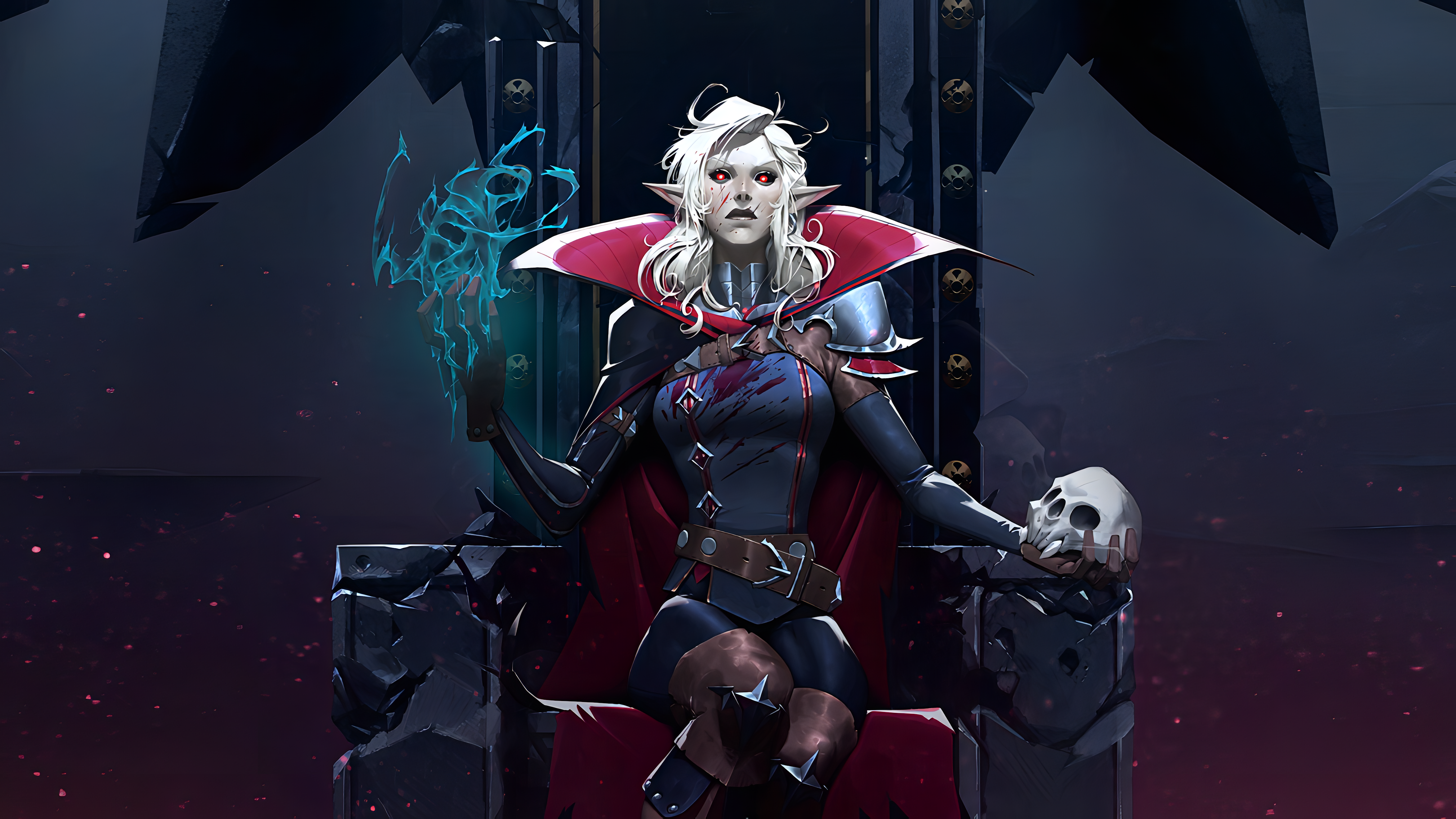 V Rising Gothic Vampire Girl Throne Skull Pointy Ears Sitting Looking At Viewer Digital Art 4516x2540