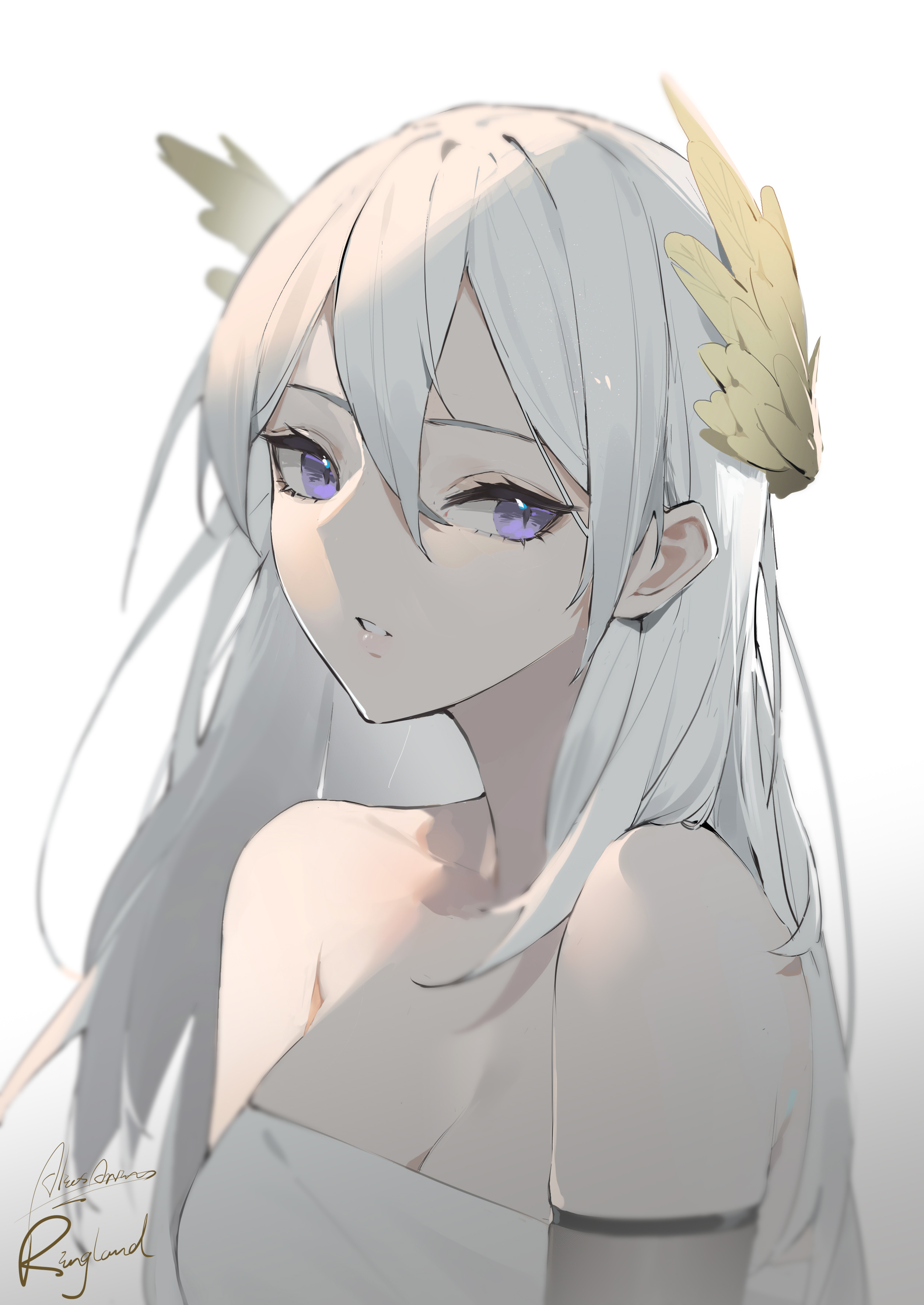 anime girl with gray hair and purple eyes
