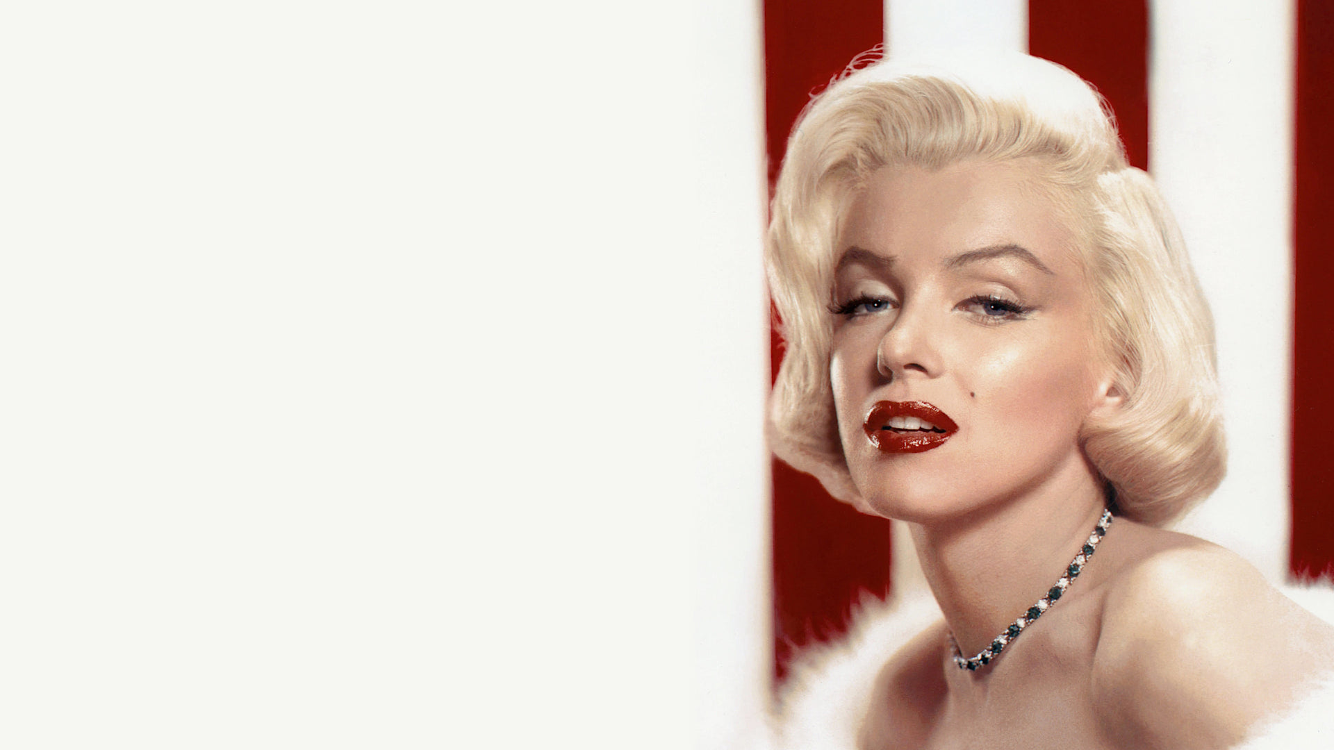 Marilyn Monroe Women Actress Blonde Necklace Closeup Red Lipstick Bare Shoulders White Background Ce 1920x1080