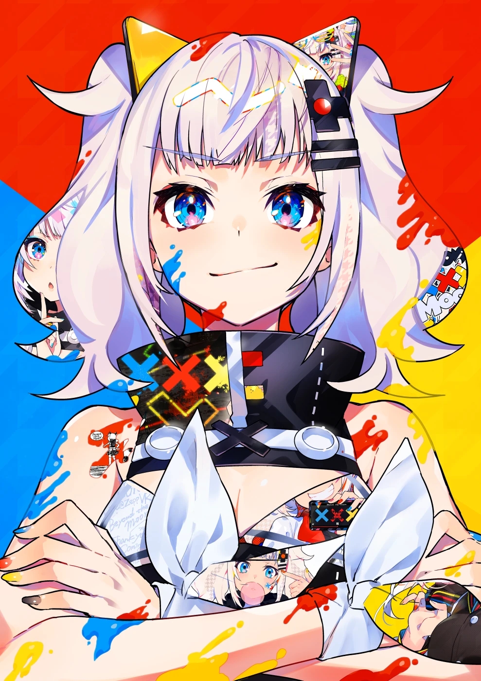 Mika Pikazo Anime Anime Girls Short Hair White Hair Colorful Vertical 989x1400