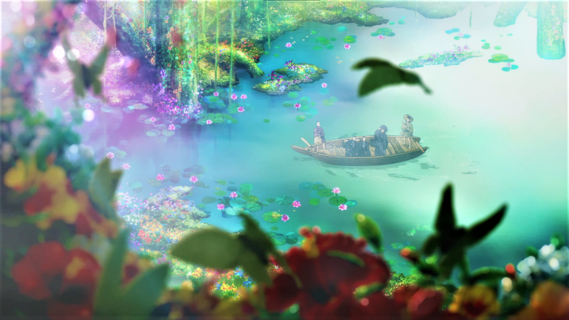 Hells Paradise Jigokuraku Boat Nature Flowers Water Anime Anime Screenshot Water Lilies Leaves 1920x1080