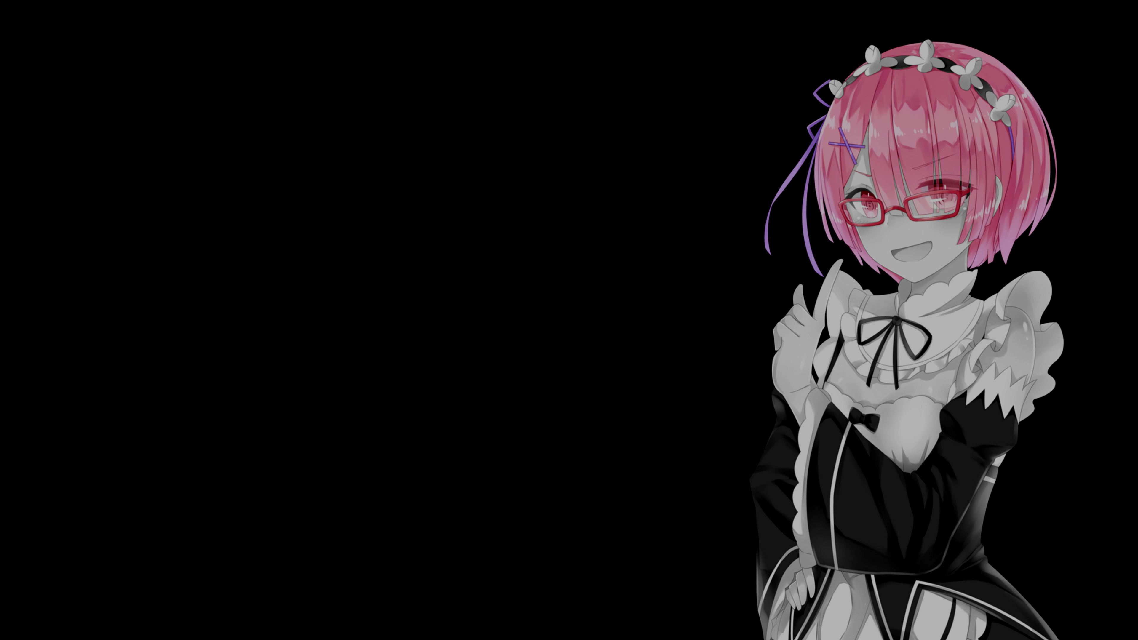 Simple Background Dark Background Black Background Selective Coloring Anime Girls Ram Re Zero Maid M 3840x2160