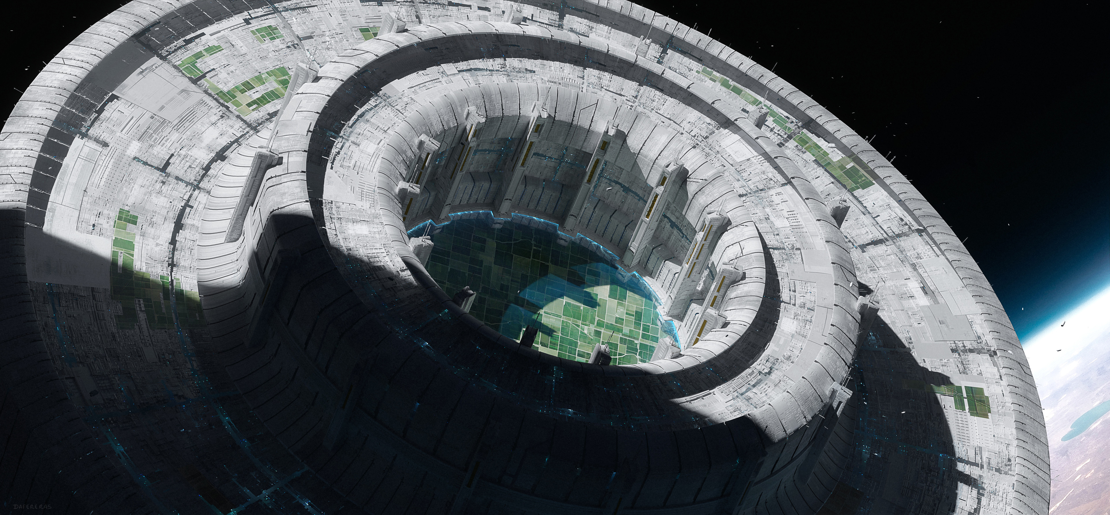 Digital Digital Art Artwork Render Science Fiction Space Stars Ship Structure Space Station 3D Ultra 3840x1781