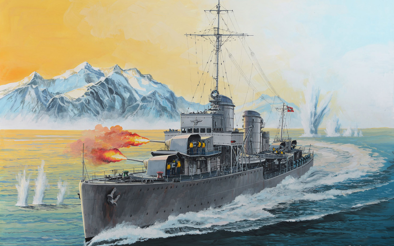 Warship Military Navy Battleship Military Vehicle Water Mountains Snow Artwork 1680x1050