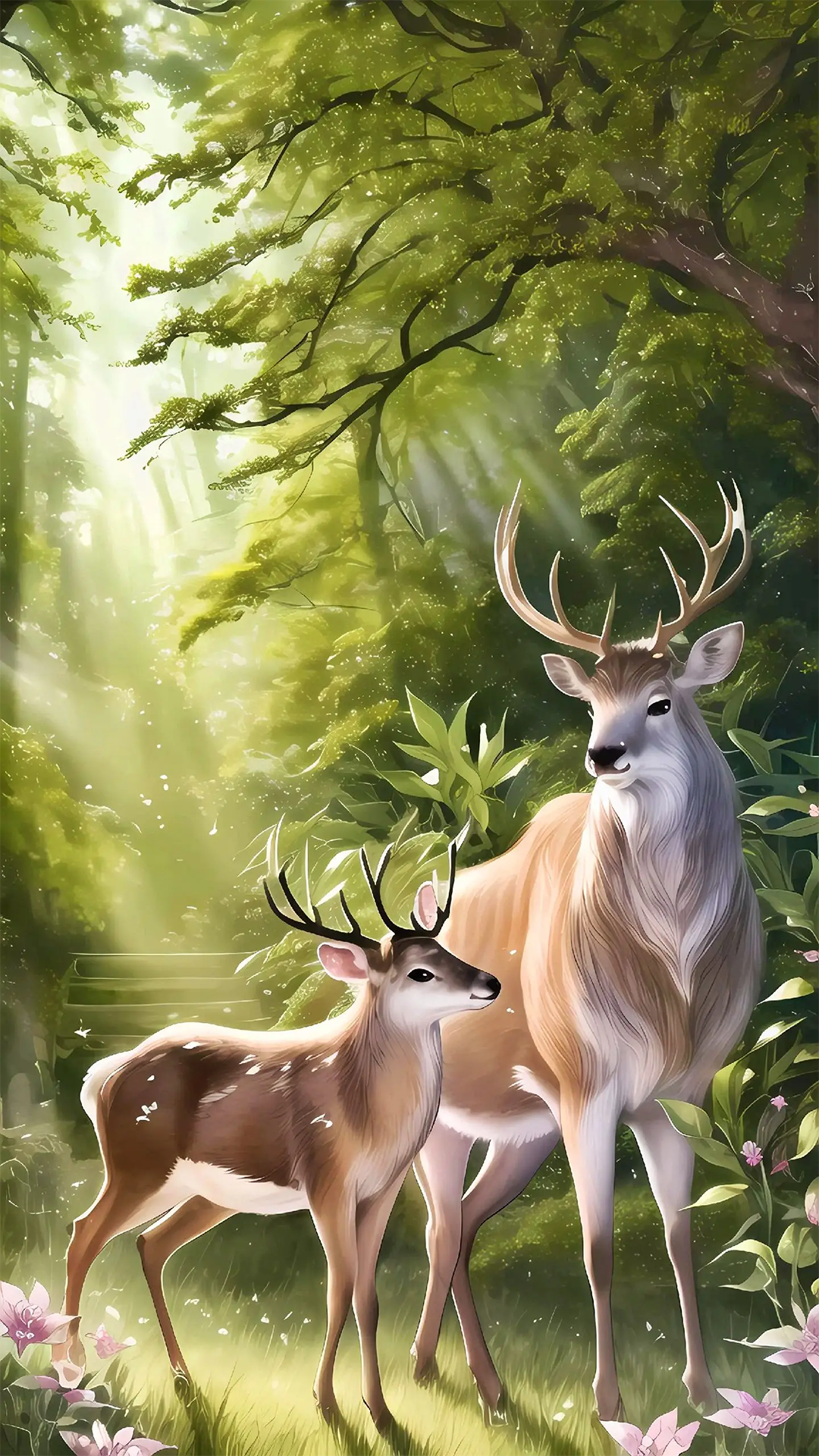 Creature Deer Forest Antlers Trees Animals 1080x1920