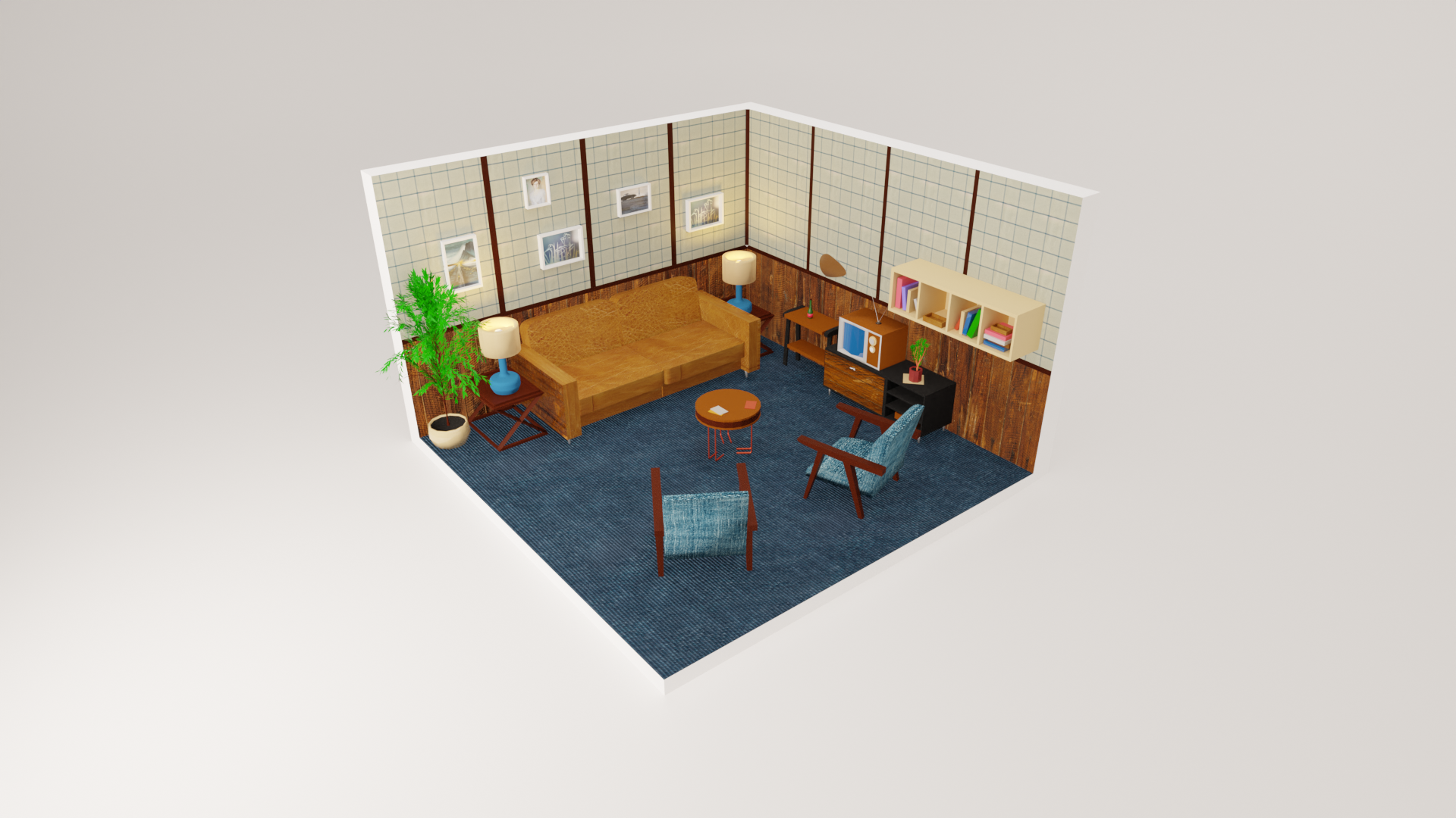 Blender Render Shapes Simple Background Minimalism 3D Office Furniture 1920x1080