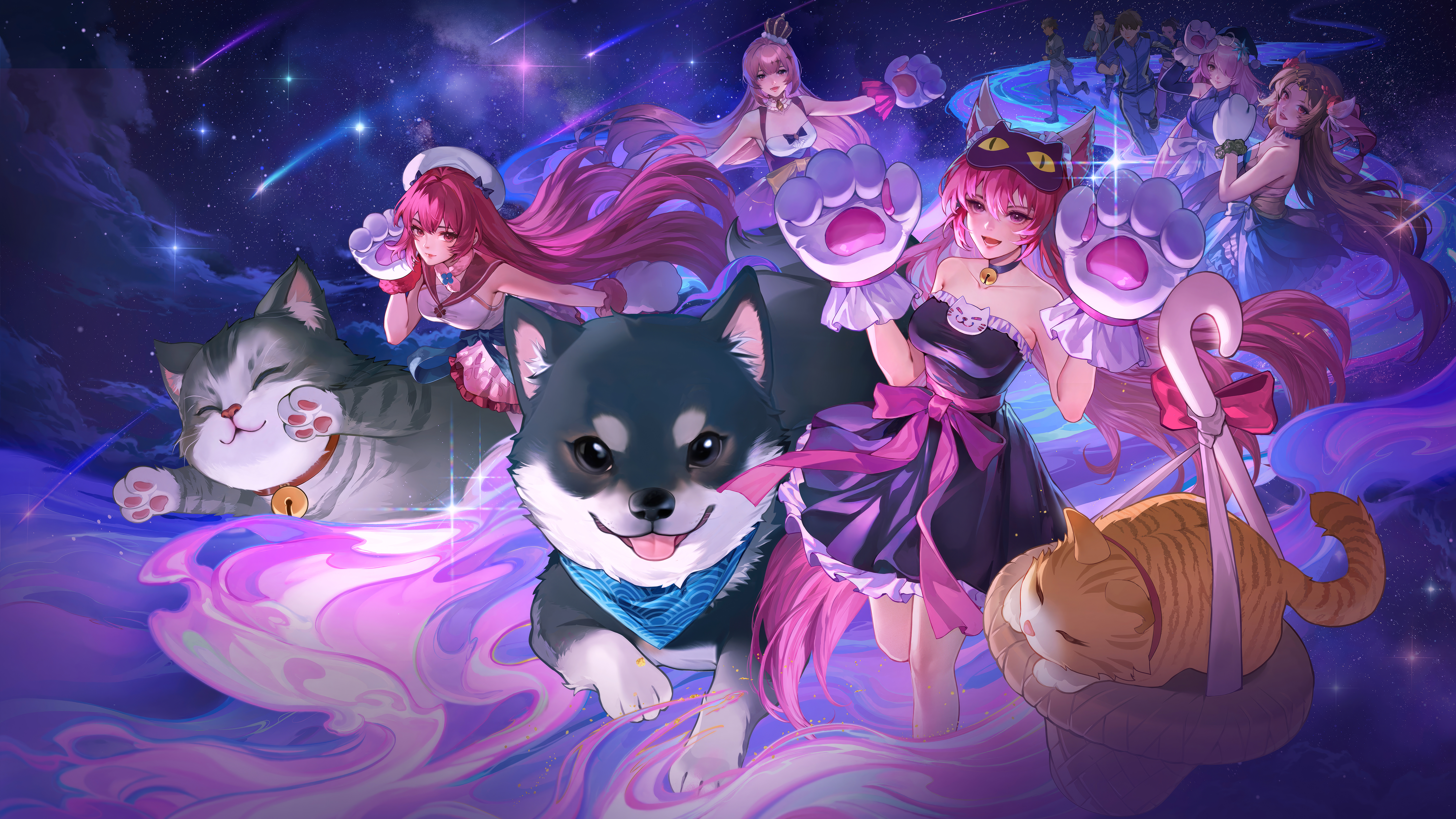 Honor Of Kings Game CG Blue Background Animals Video Games Video Game Art Video Game Girls Cats Dog  7681x4320