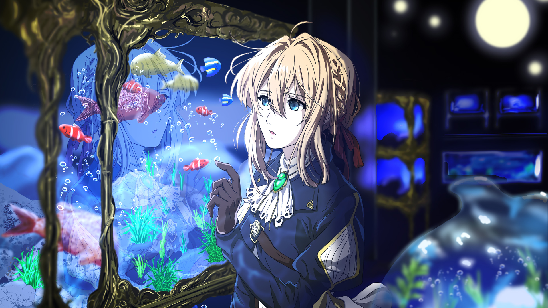 Violet Evergarden Violet Evergarden Character Poster Anime Anime Girls Reflection Fish Bubbles Anima 1920x1080