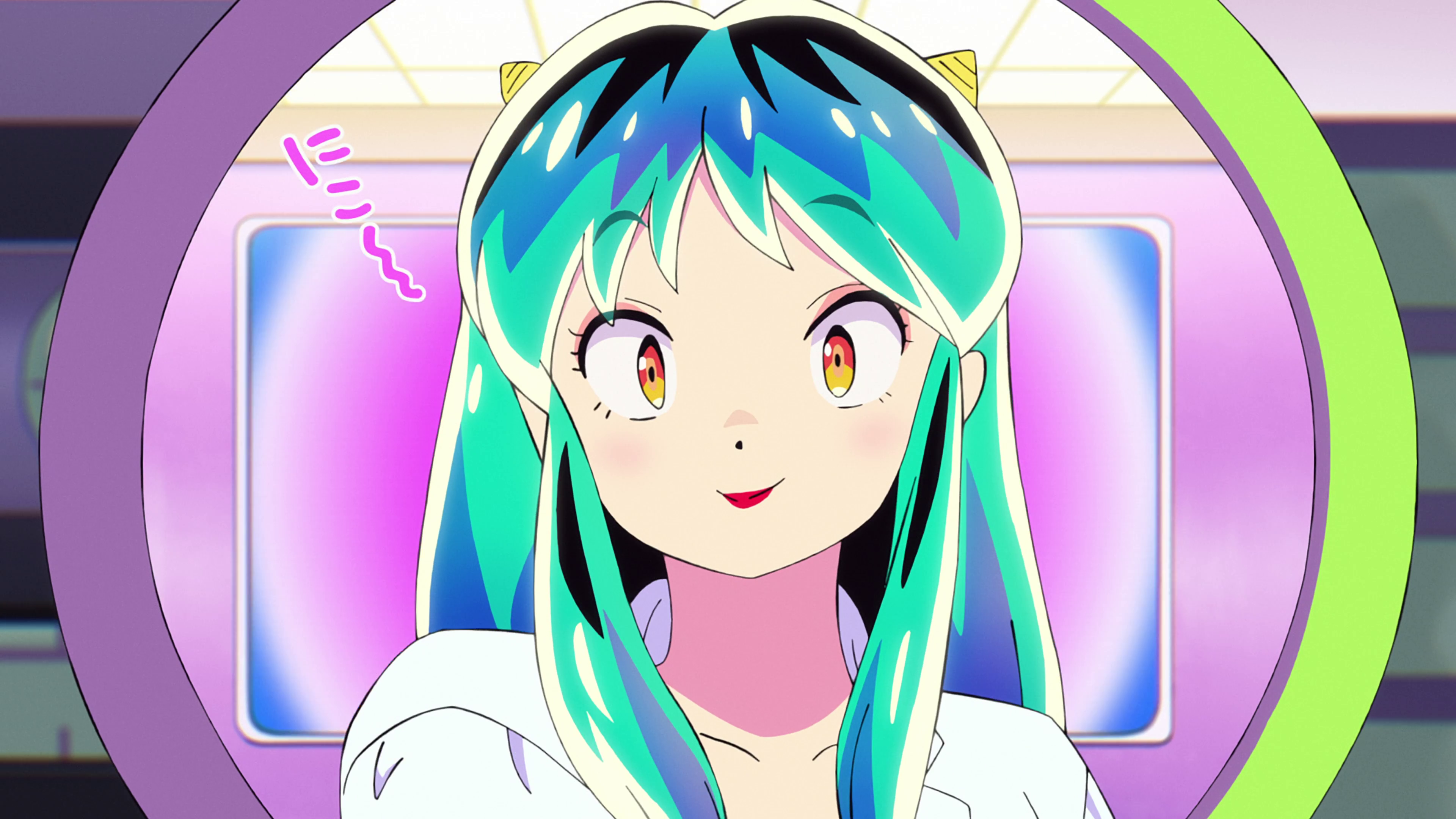 Urusei Yatsura Anime Screenshot Anime Girls Mirror Multi Colored Hair Smiling Looking At Viewer Horn 3840x2160