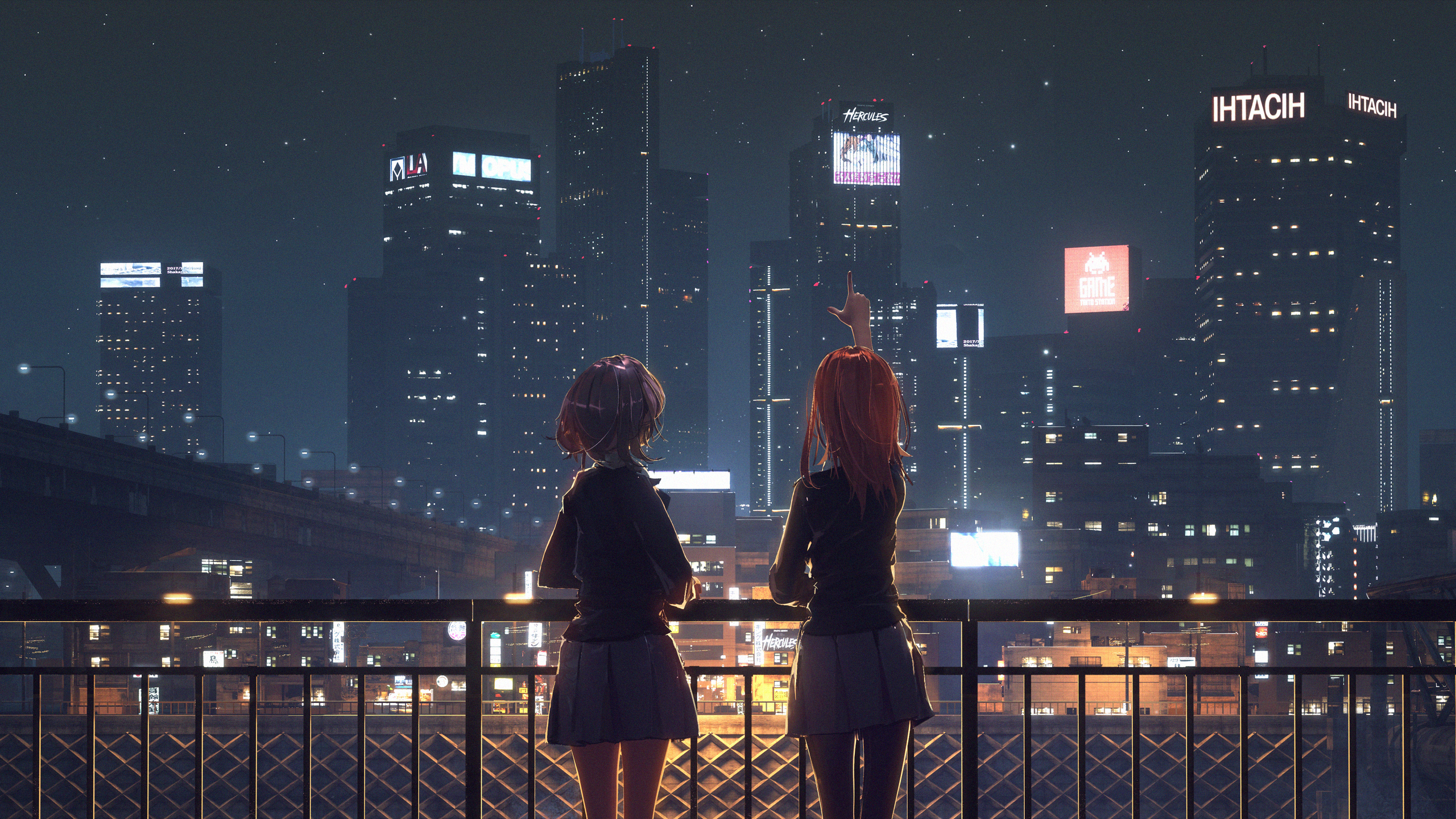 Love Live Tang Keke Shibuya Kanon Cityscape Anime Girls City Lights Lights City 2560x1440