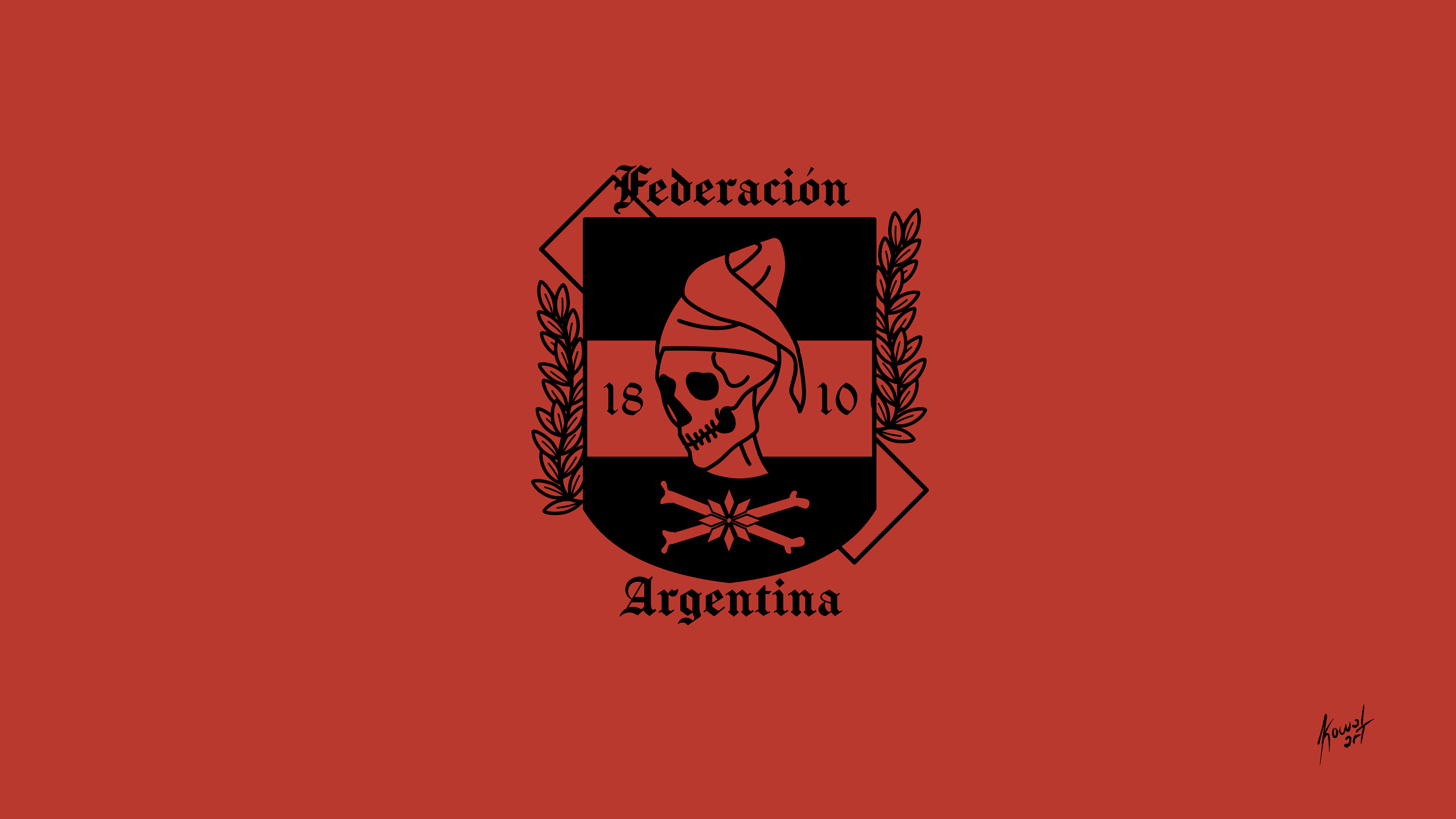 Military War Simple Background Argentina Skull And Bones KowalArt Minimalism Red Background Logo 5120x2880