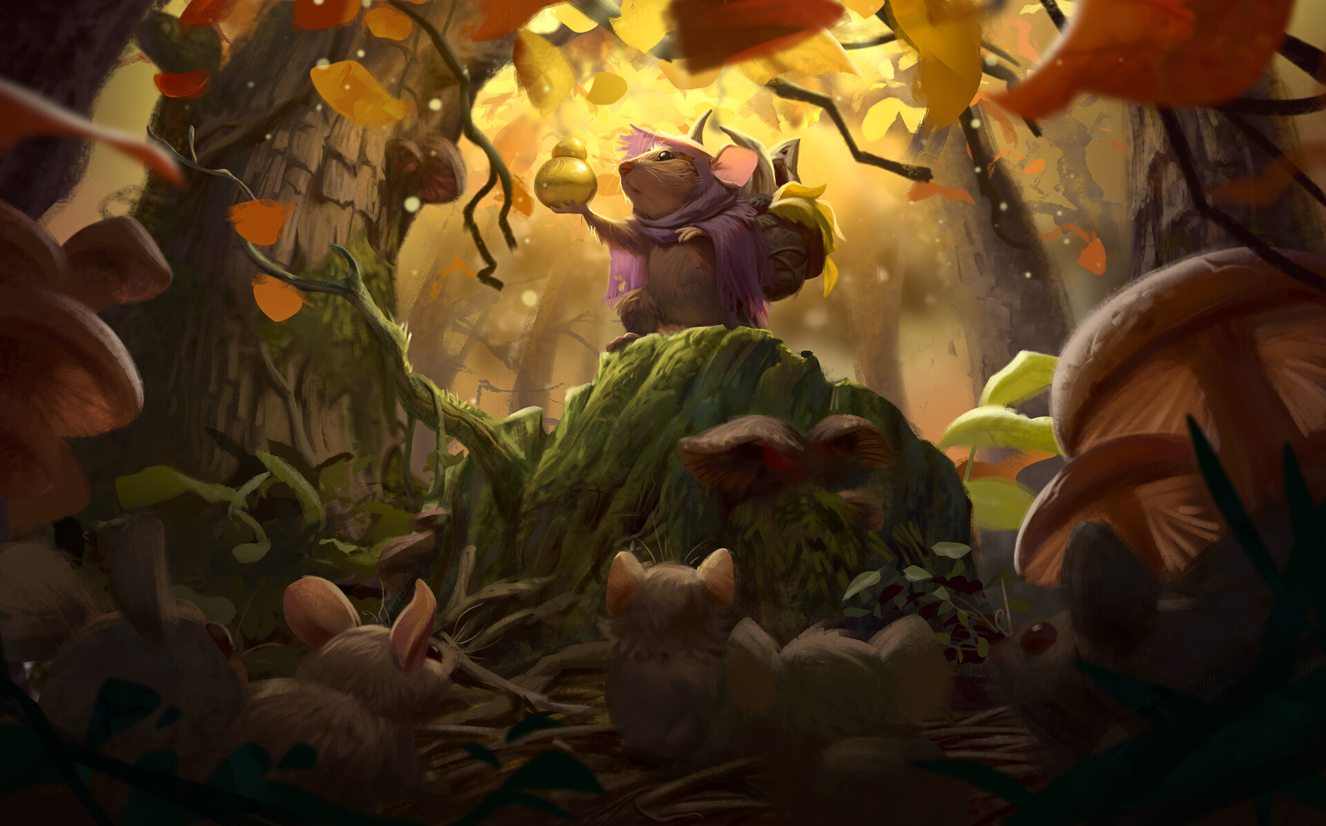 Artwork Digital Art Mouse Animal Fantasy Art Animals Nature Forest Trees Leaves Mushroom 1920x1196