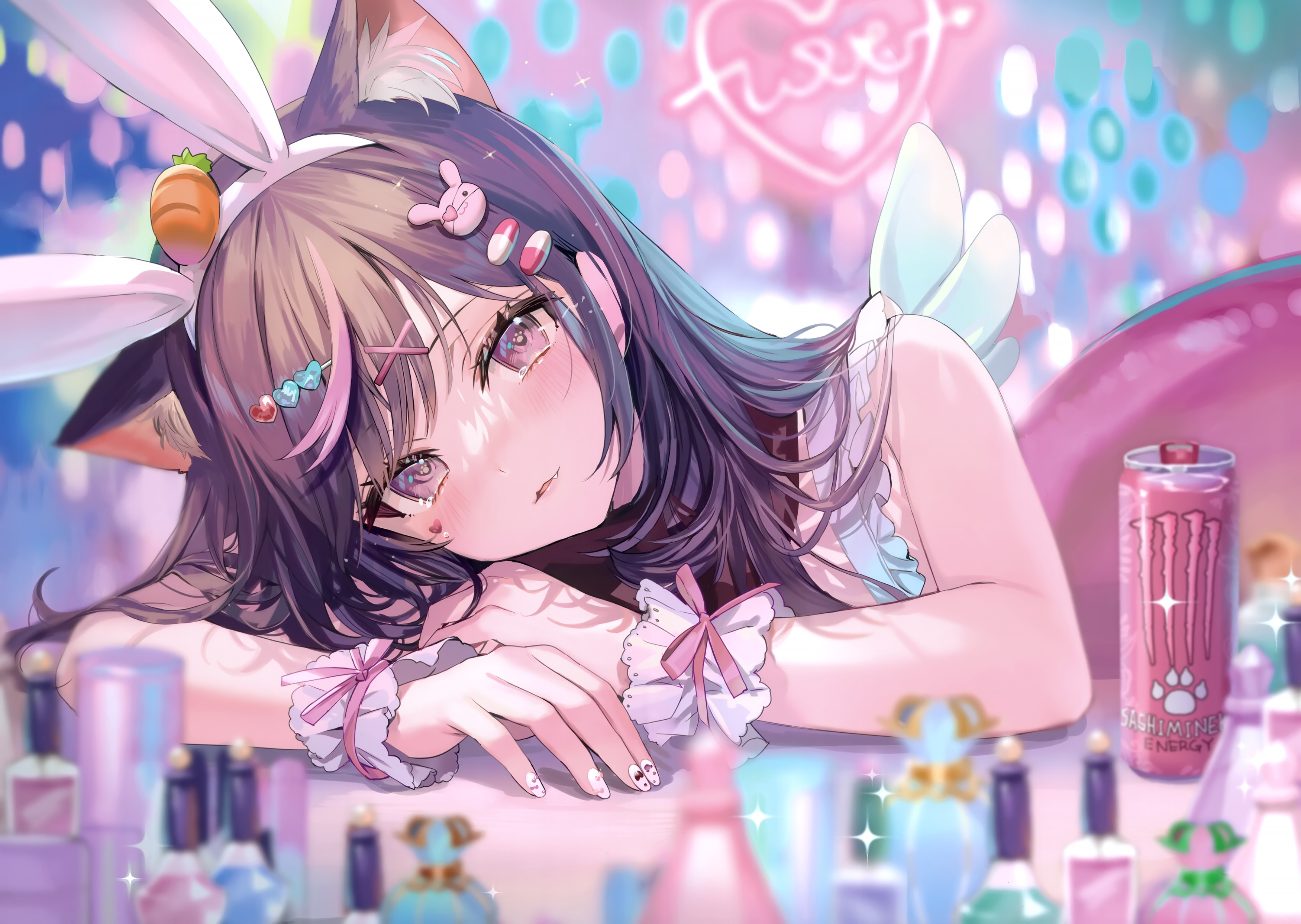 Anime Anime Girls Bunny Ears Makeup Monster Energy Painted Nails Tears  Energy Drinks Cat Girl Cat Ea Wallpaper - Resolution:3500x2487 - ID:1356272  