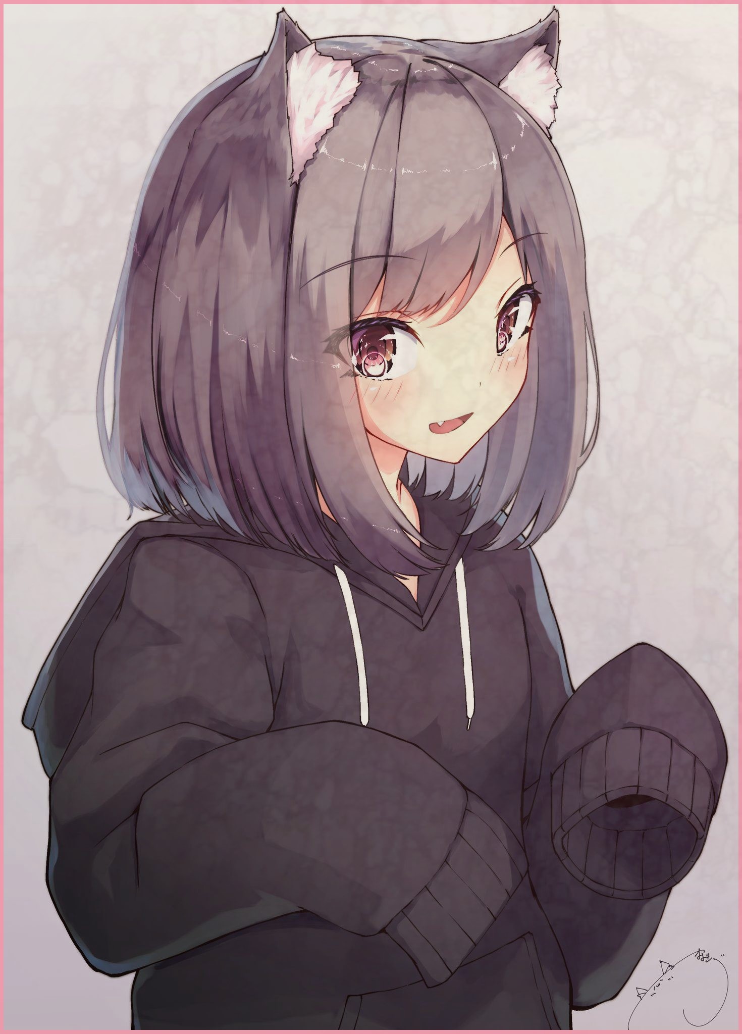 Cat Ears Sweater Gray Hair Purple Eyes Blunt Bangs Open Mouth Anime Girls Cat Girl Vertical 1470x2048