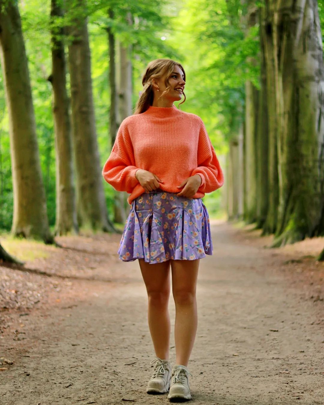 Blonde Skirt Sweater Orange Sweater Park Belgian Women Shoes White Shoes Walking Women 1080x1350