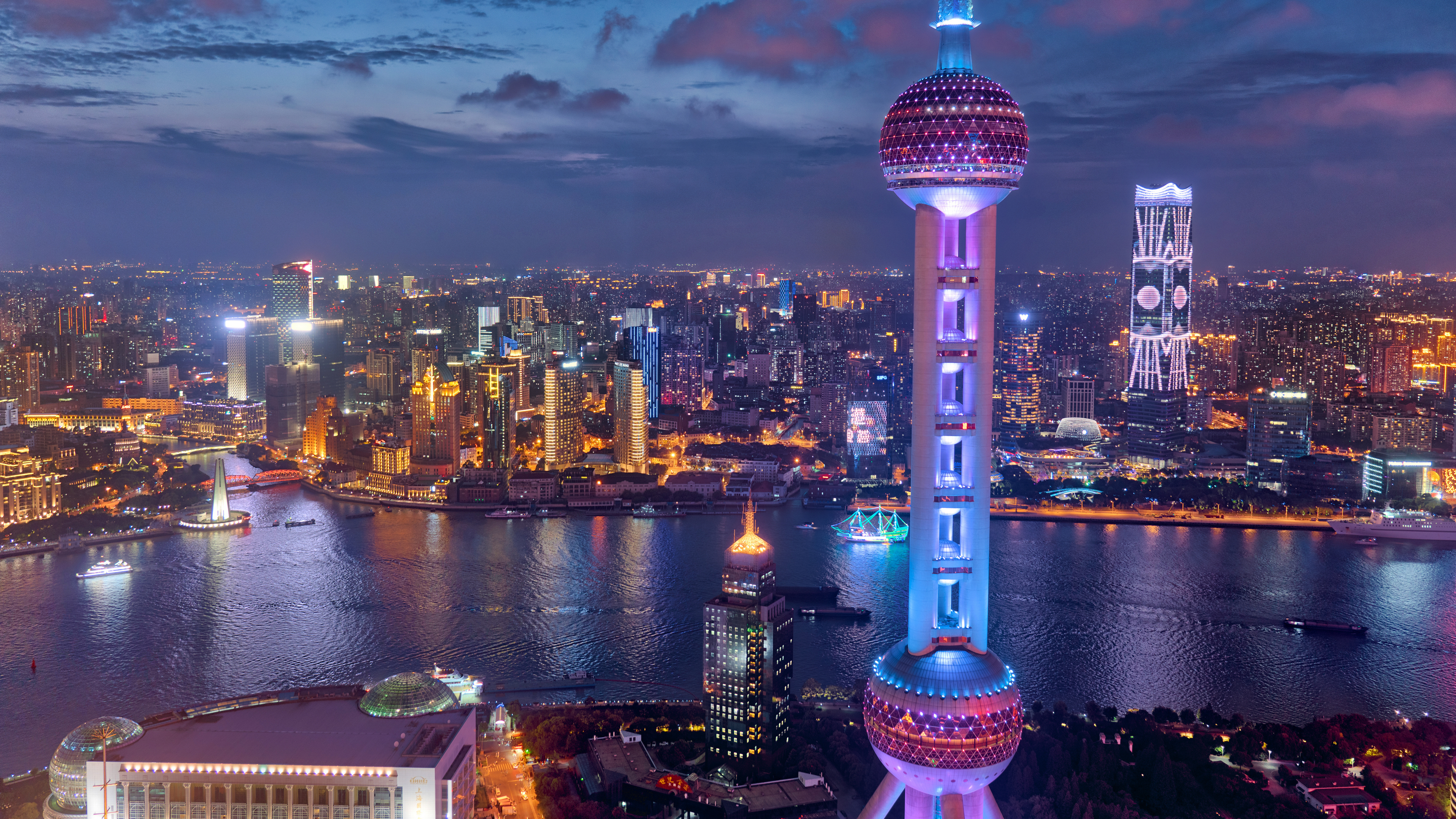 Trey Ratcliff Photography City City Lights Water Clouds Sky Cityscape Night Shanghai 3840x2160