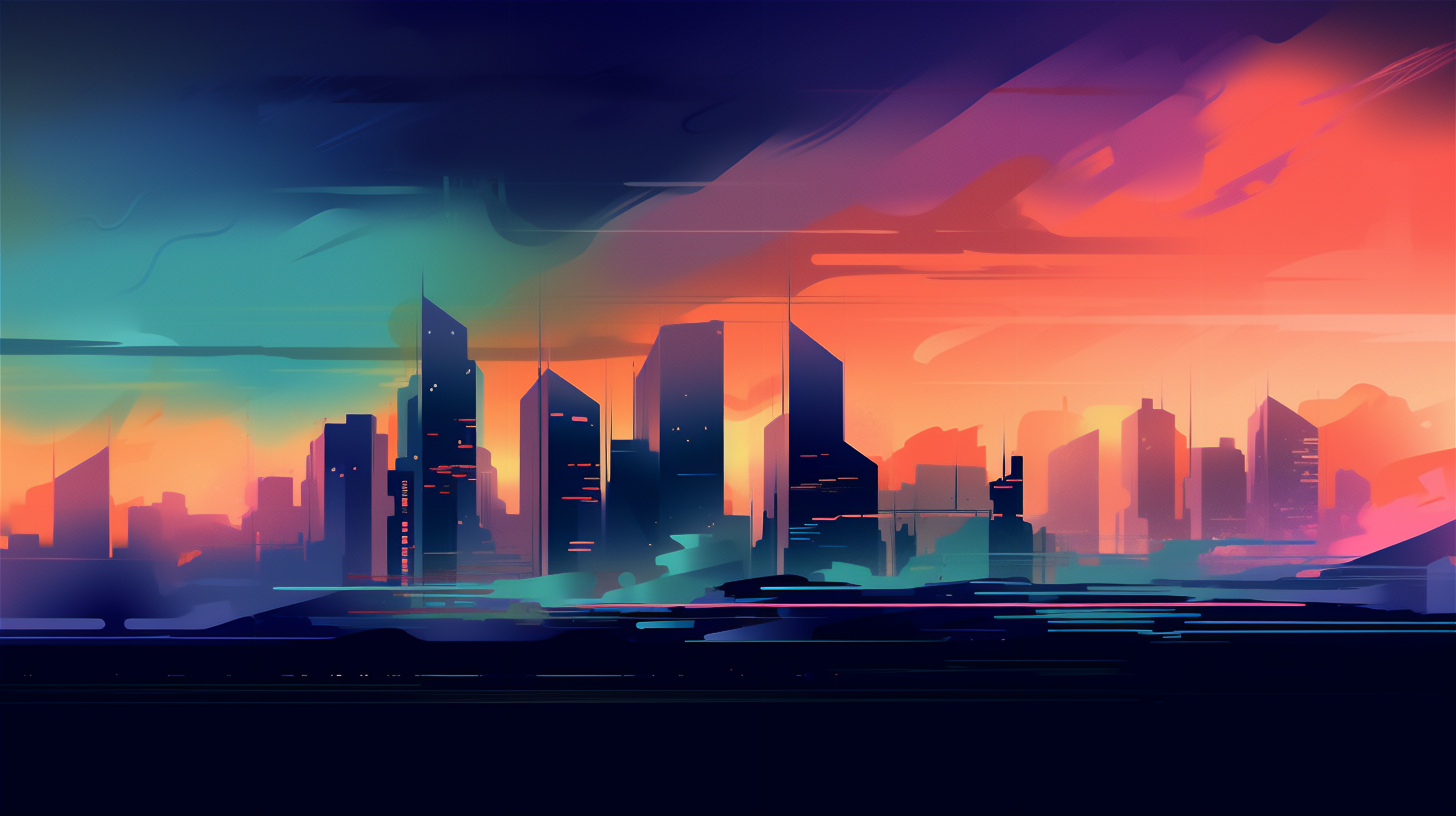 Ai Art City Illustration Skyline Colorful 2912x1632