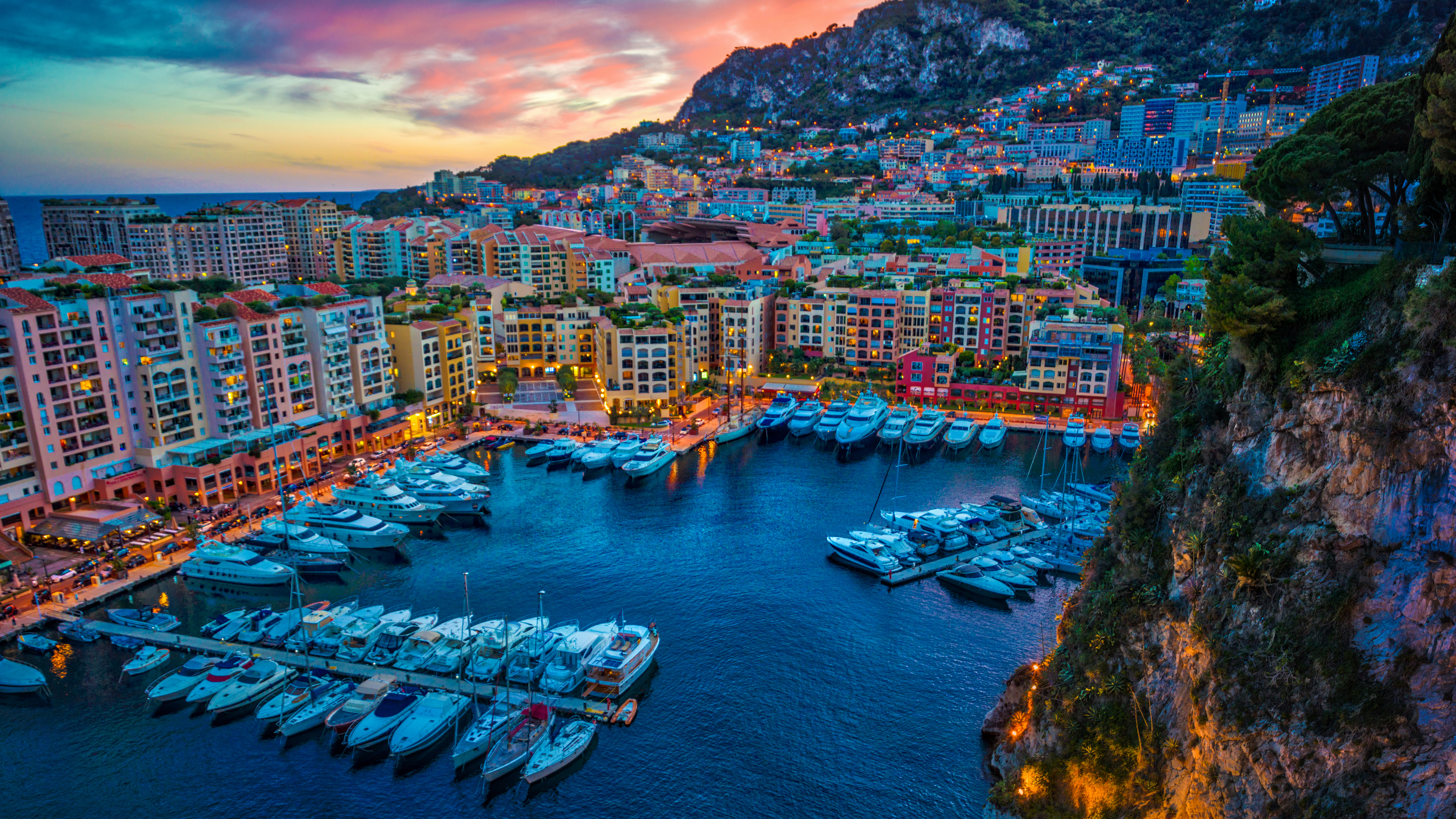 Trey Ratcliff Photography Cityscape Monaco Building Water Yacht Hills Mountains Trees Sky Clouds Bay 3840x2160