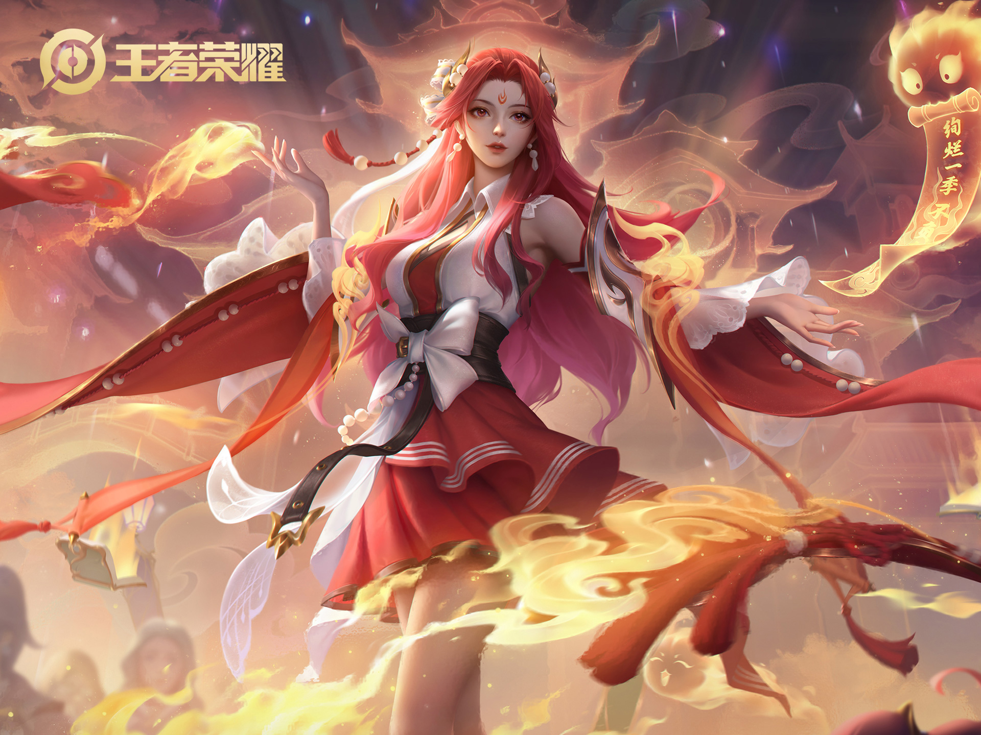 Honor Of Kings Diao Chan Anime Girls Redhead Red Eyes Fire Chinese 1920x1440