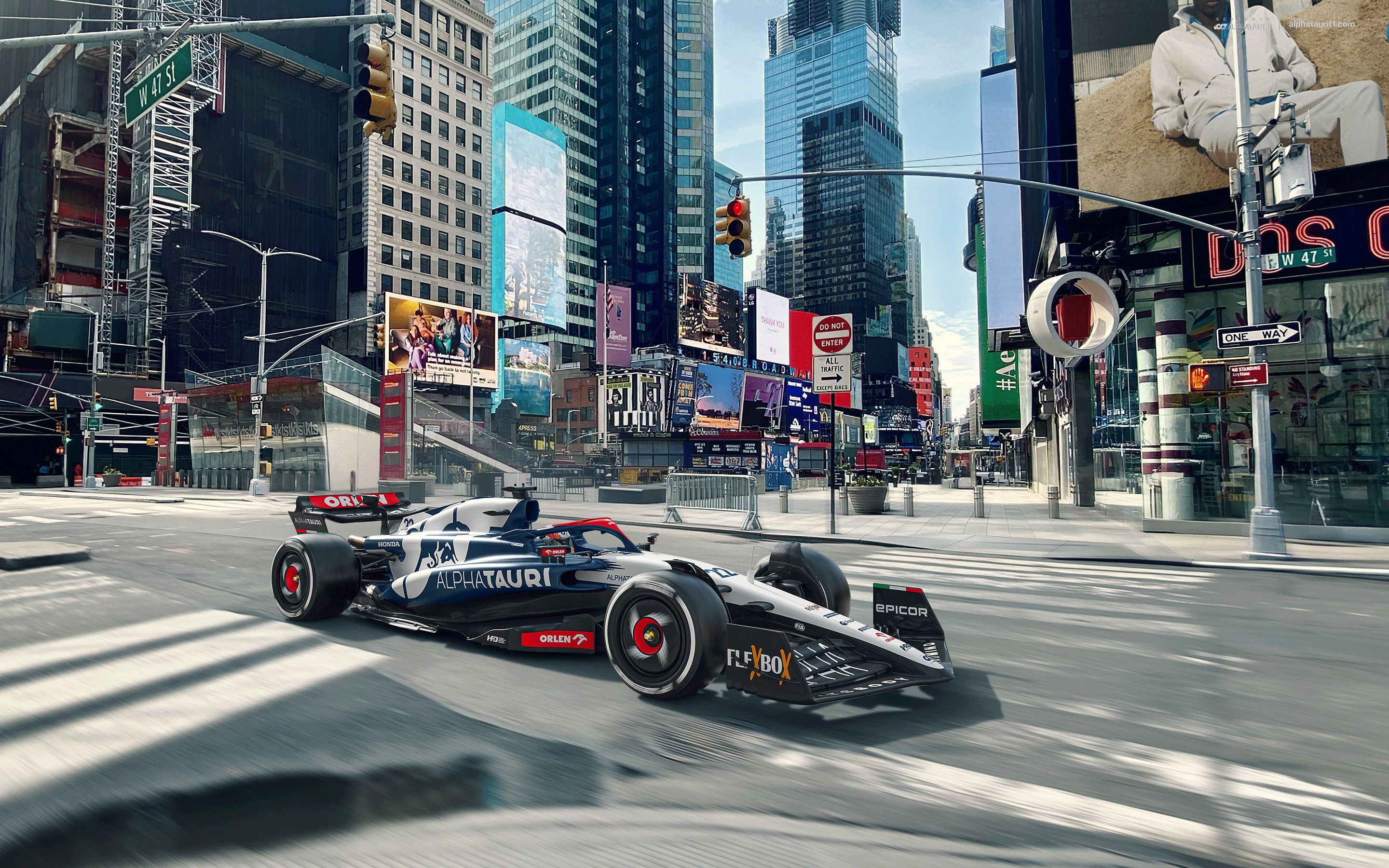 Formula 1 Formula Cars Race Cars Scuderia AlphaTauri New York City Times Square Side View City Build 2880x1800