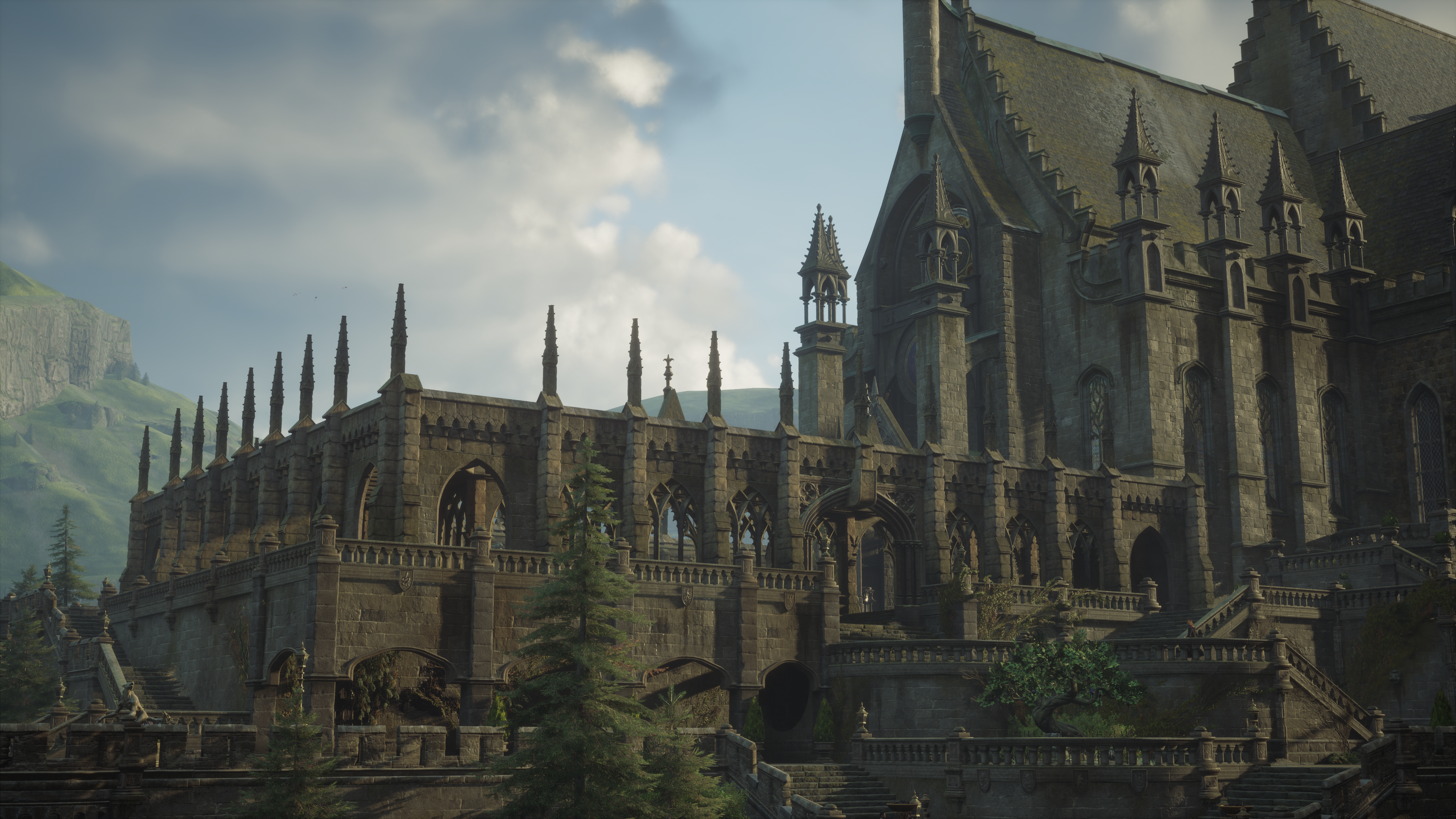 Nvidia RTX Hogwarts Legacy Video Games CGi Video Game Art Building Architecture Trees Sky Clouds 3840x2160