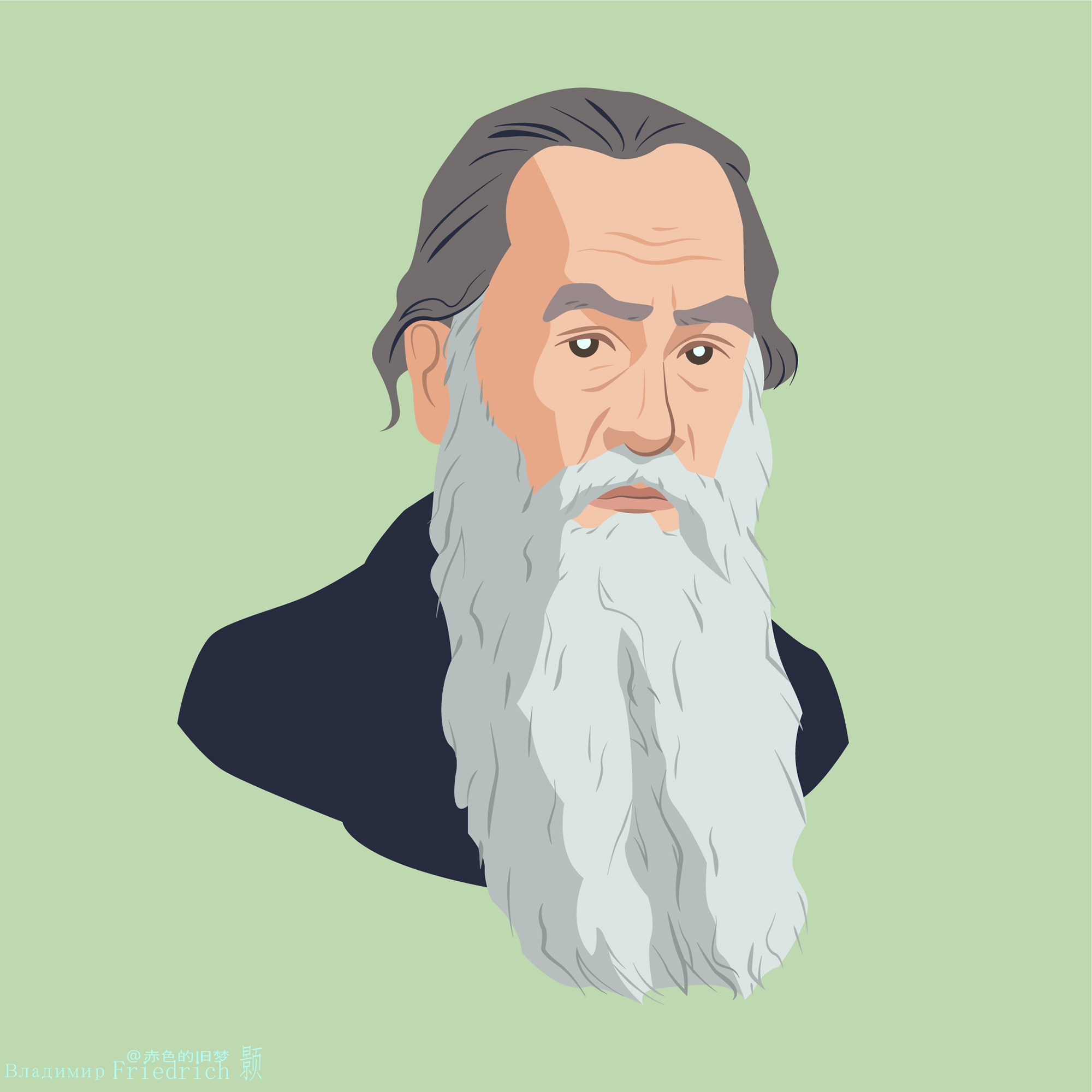 Flatdesign Writers Leo Tolstoy Minimalism Simple Background Green Background 2000x2000