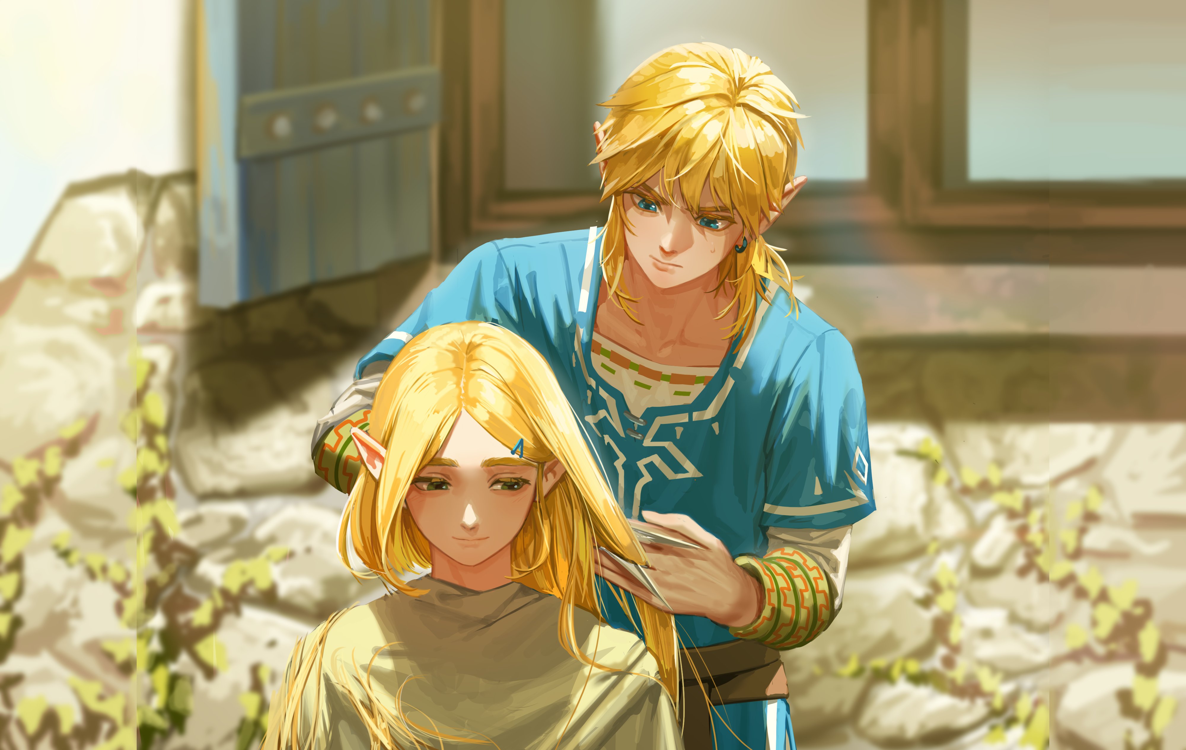 Zelda Link The Legend Of Zelda Anime Boys Anime Girls Pointy Ears Long Hair Blonde Sunlight Haircutt 4000x2530