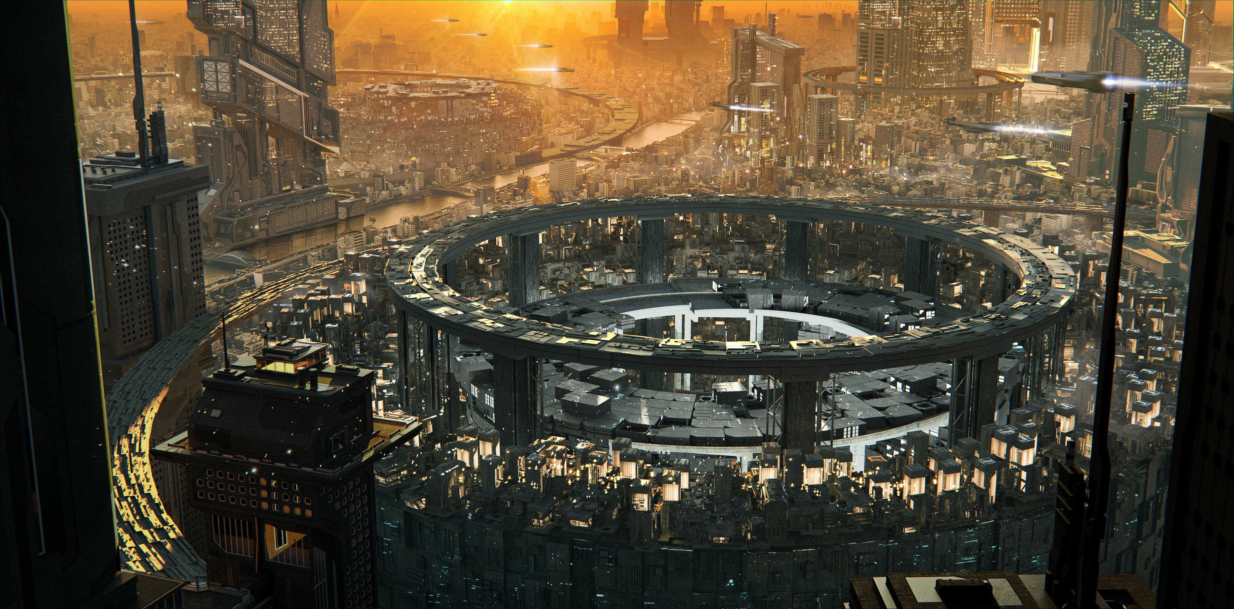 CGi Render Digital Digital Art Artwork Science Fiction Cityscape Futuristic City City Cyberpunk Dyst 4135x2043