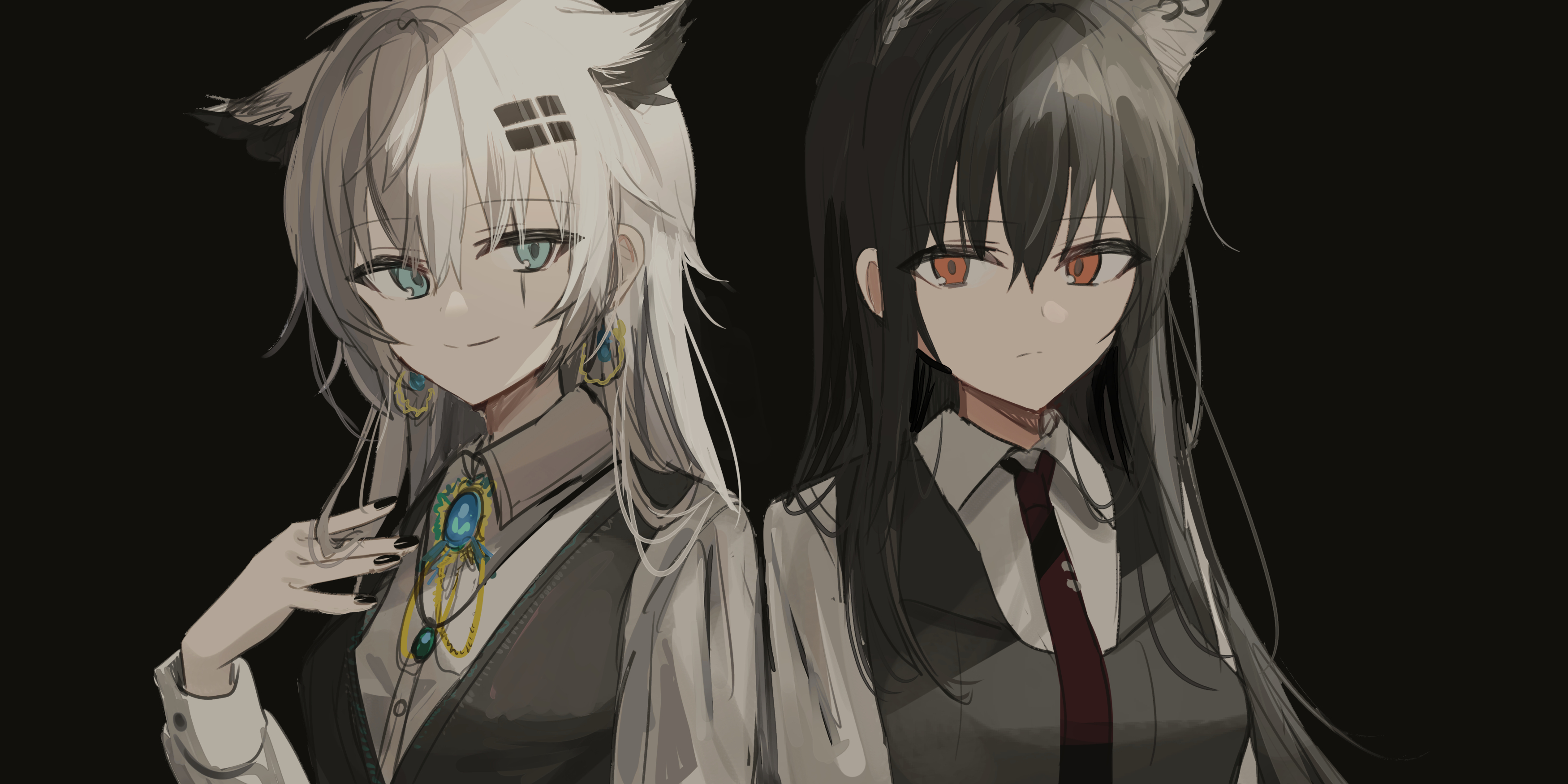 Anime Anime Girls Arknights Texas Arknights Lappland Arknights Long Hair Black Hair White Hair Two W 3500x1750