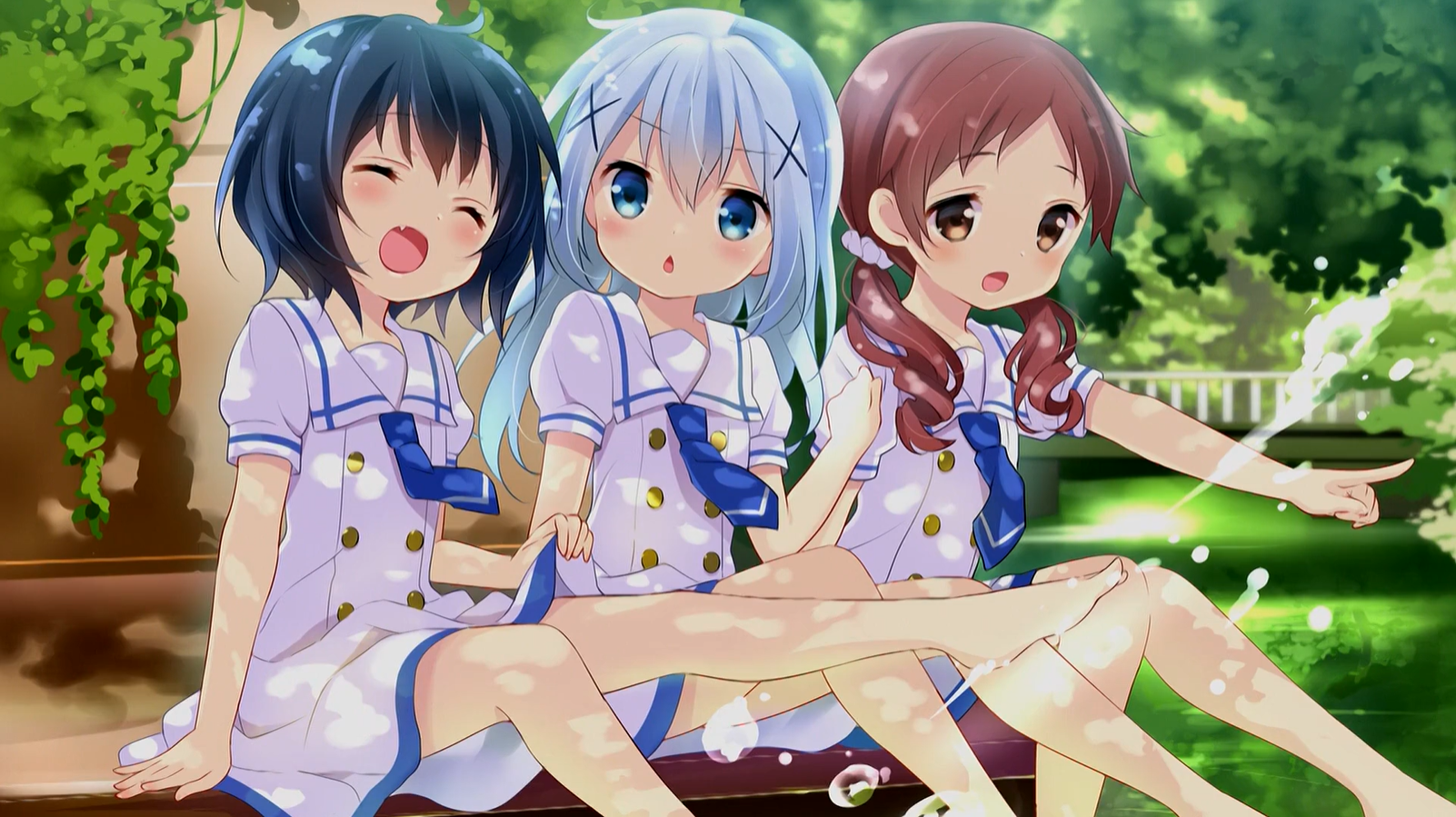 Anime Anime Girls Gochuumon Wa Usagi Desu Ka Sitting Sailor Uniform Schoolgirl School Uniform Tie Bl 1602x899