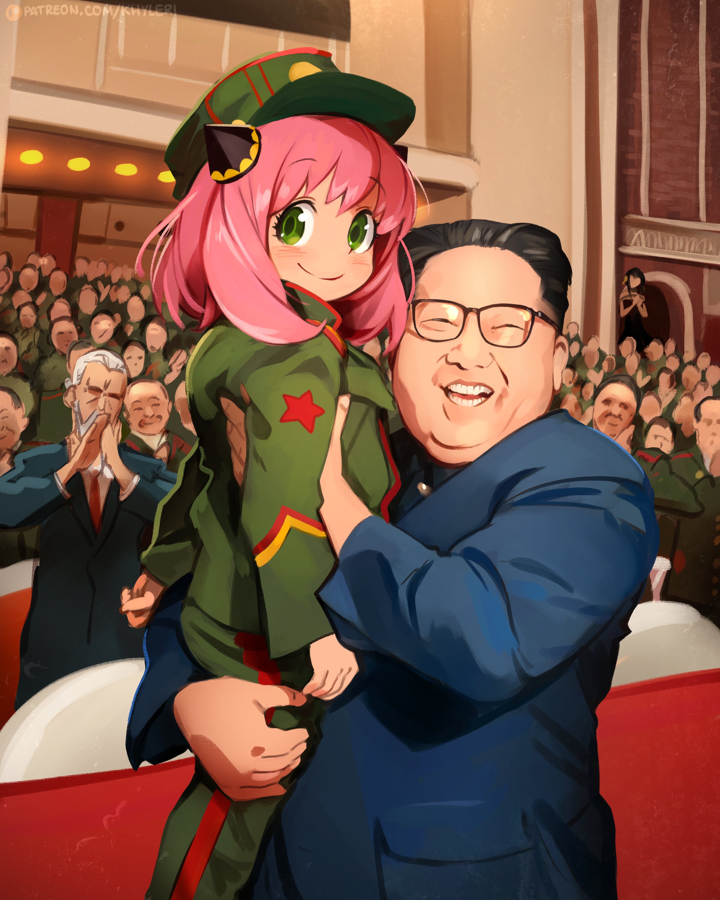 Kim Jong Un Anya Forger Yor Forger Asian Military Coat Suite Pink Hair Green Eyes Looking At Viewer  2400x3000