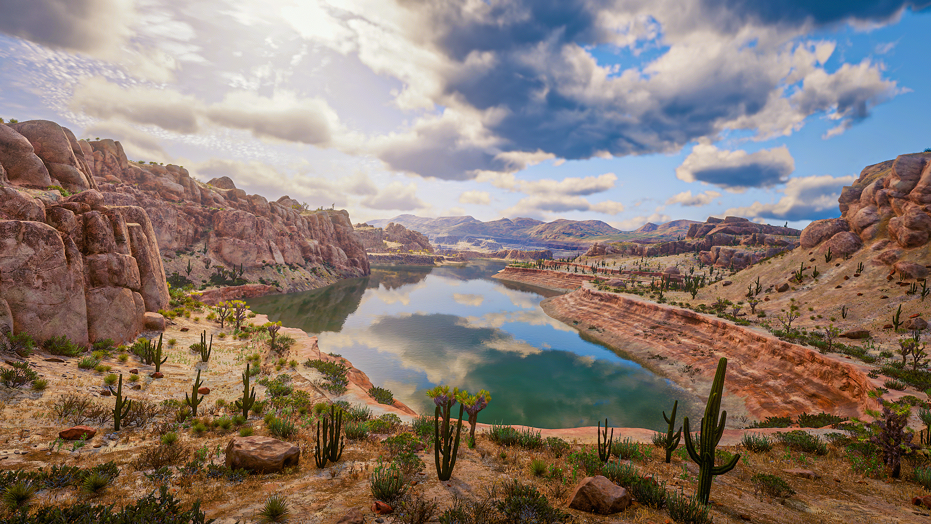 Red Dead Redemption 2 Video Games Screen Shot Nature Sky Game Cactus Water Western Reflection Video  1920x1080