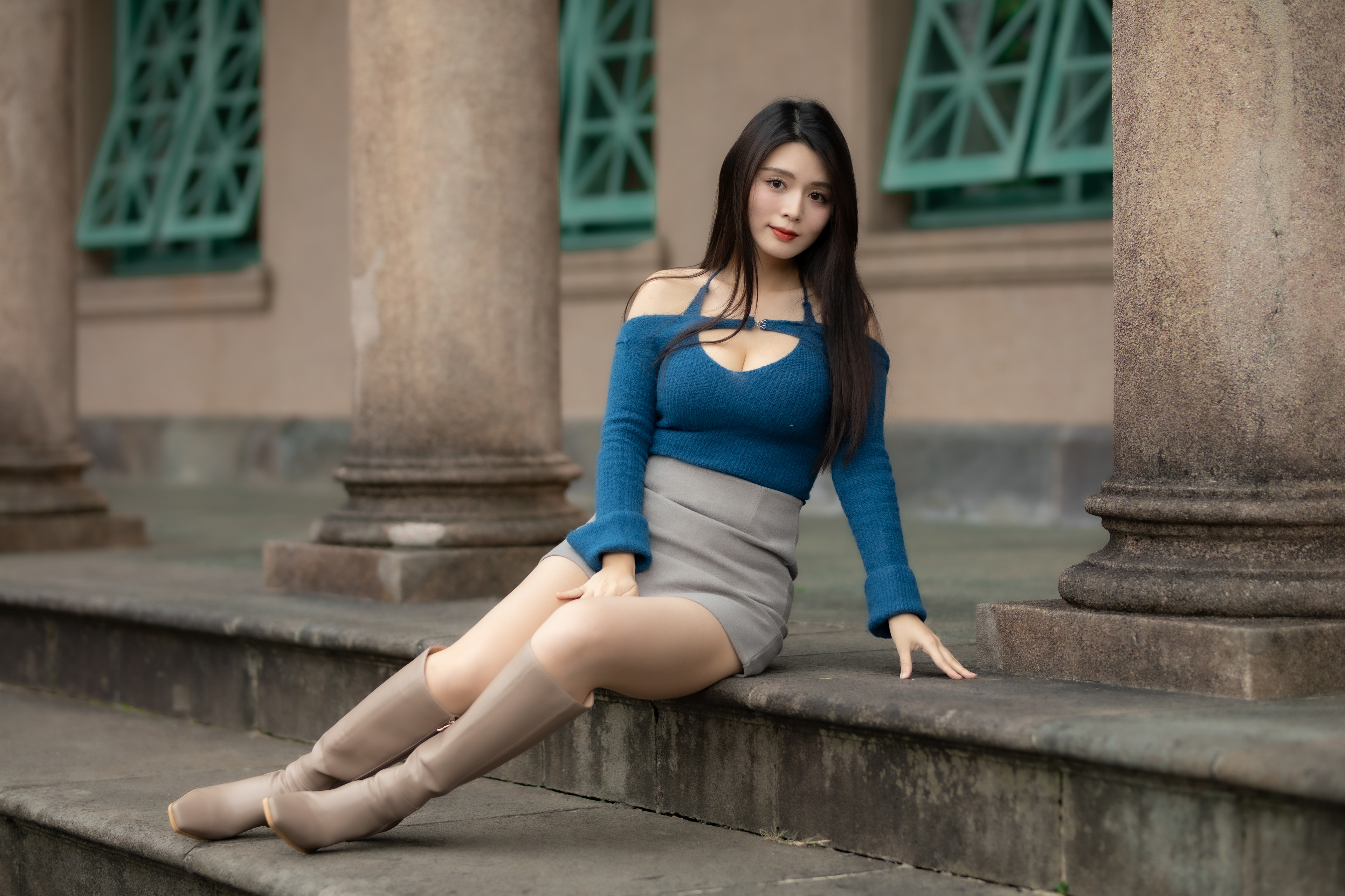 Asian Women Model Long Hair Dark Hair Sitting 3840x2560