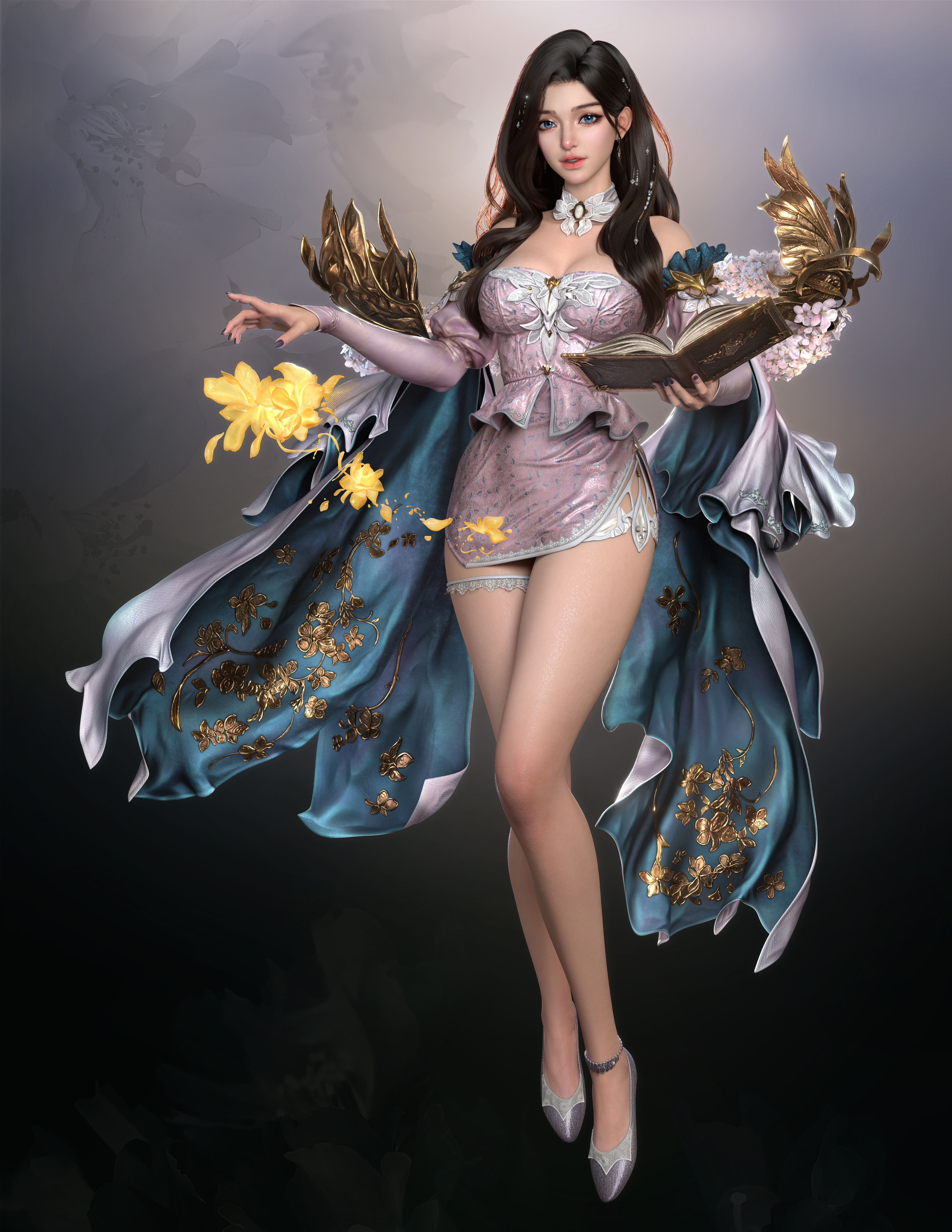 Digital Art Artwork Illustration Women Fantasy Art Fantasy Girl Flowers Dark Hair Long Hair Liao Bai 3840x4970