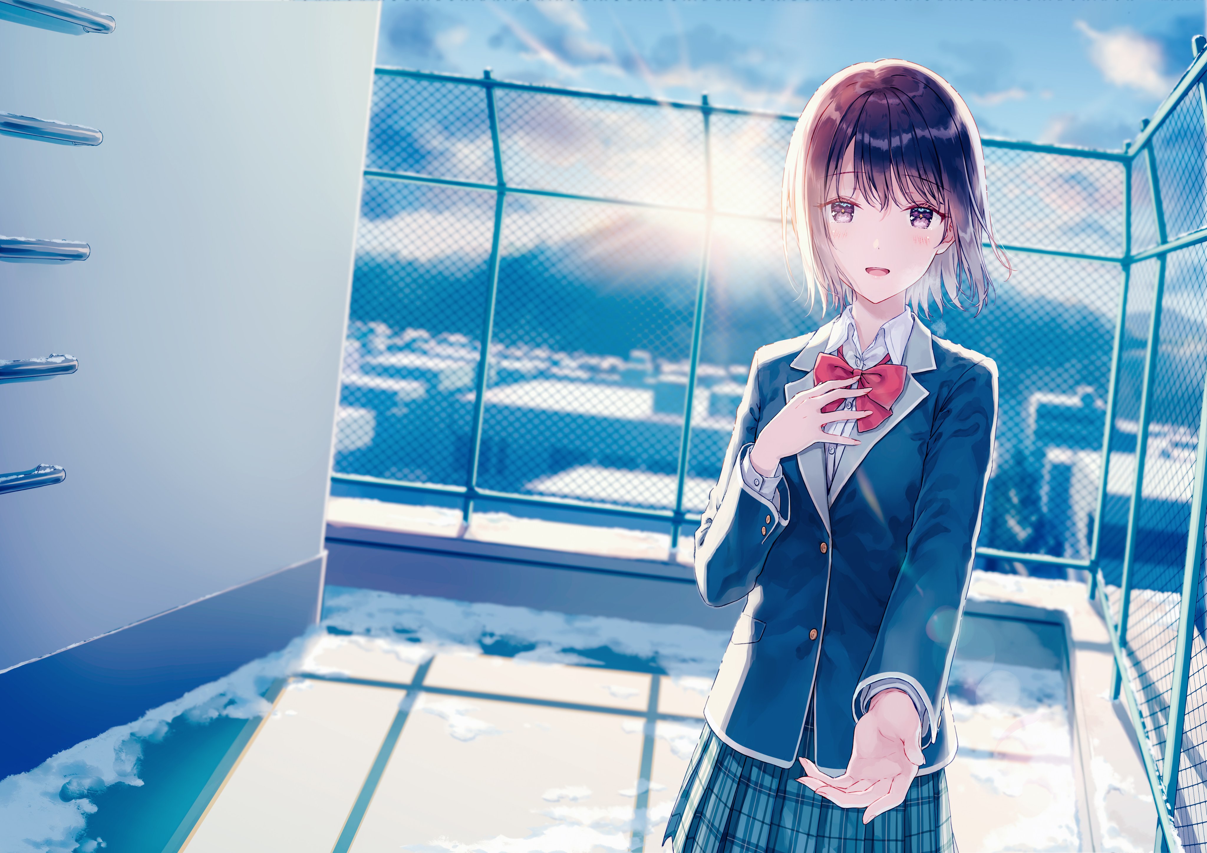 Hiten Anime Girls Schoolgirl School Uniform Rooftops 4096x2896