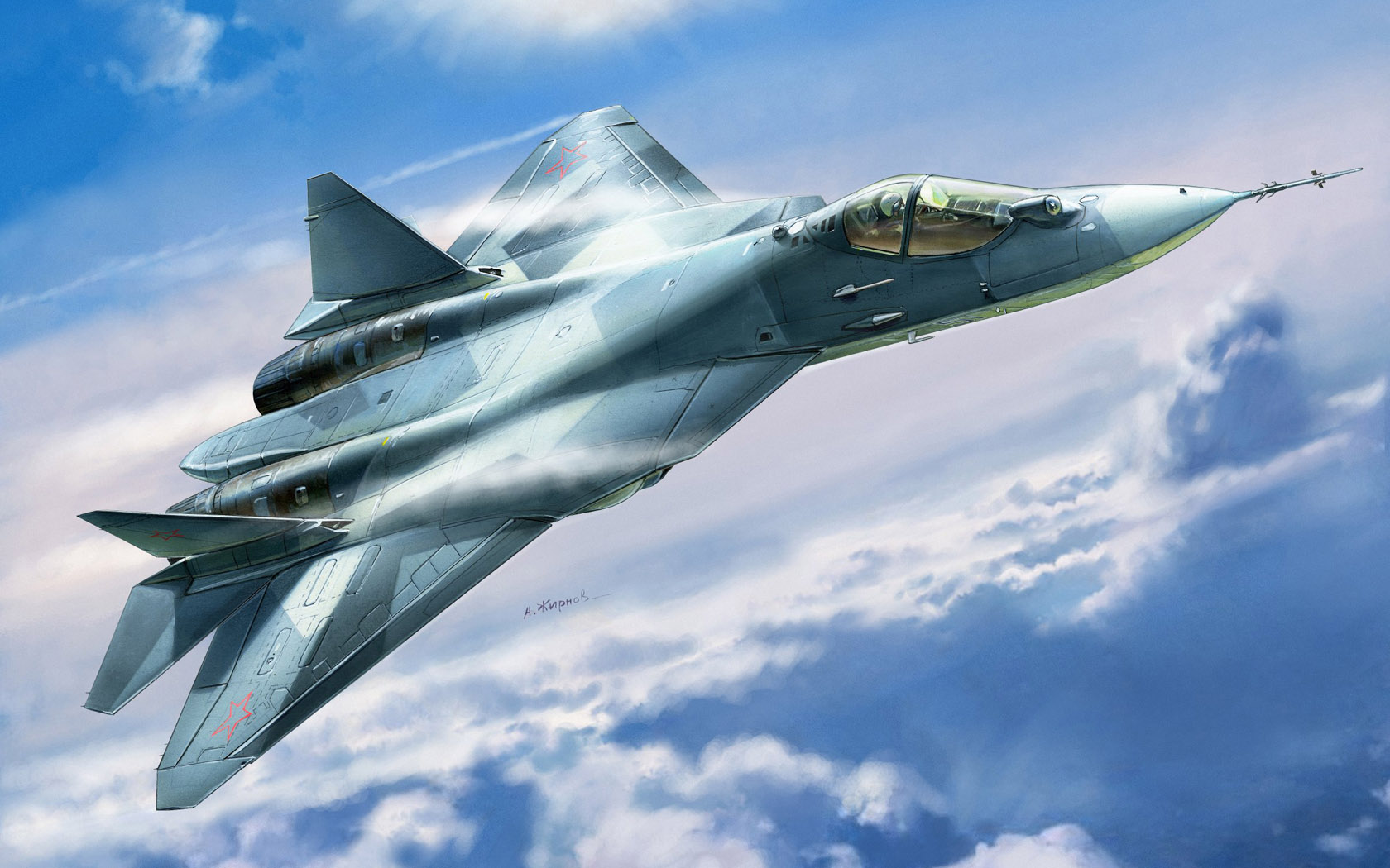 Aircraft Flying Sky Military Army Military Vehicle Artwork Clouds Sukhoi Su 57 1680x1050