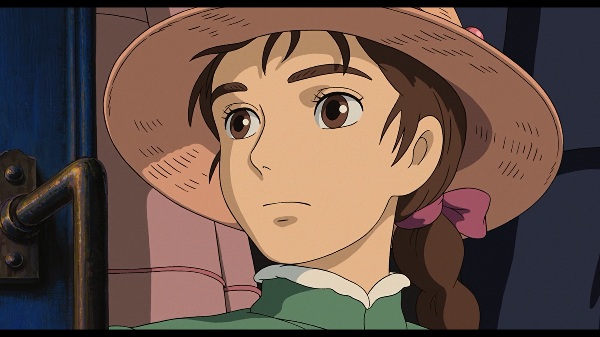 Howls Moving Castle Miyazaki Hayao Brunette Brown Eyes Green Shirt Anime Anime Girls Anime Screensho 1920x1080