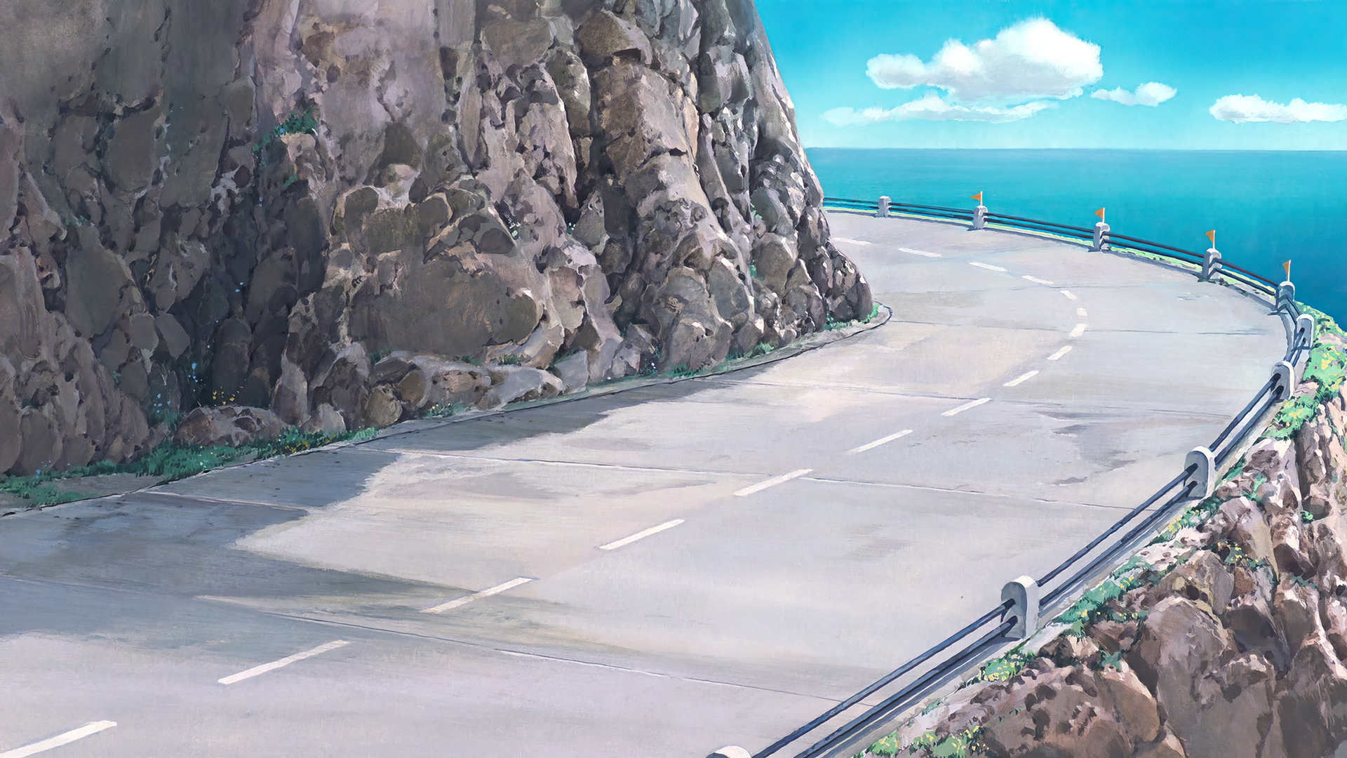 Kikis Delivery Service Animated Movies Anime Animation Studio Ghibli Hayao Miyazaki Road Rocks Water 1920x1080