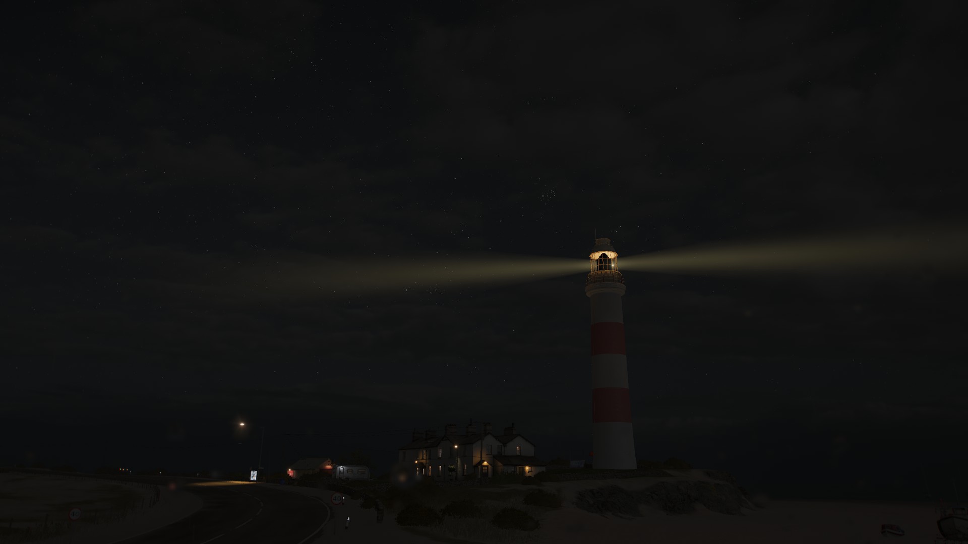 Forza Horizon 4 Beacon Night Lighthouse Sky Clouds Video Game Art Video Games Lights CGi 1920x1080