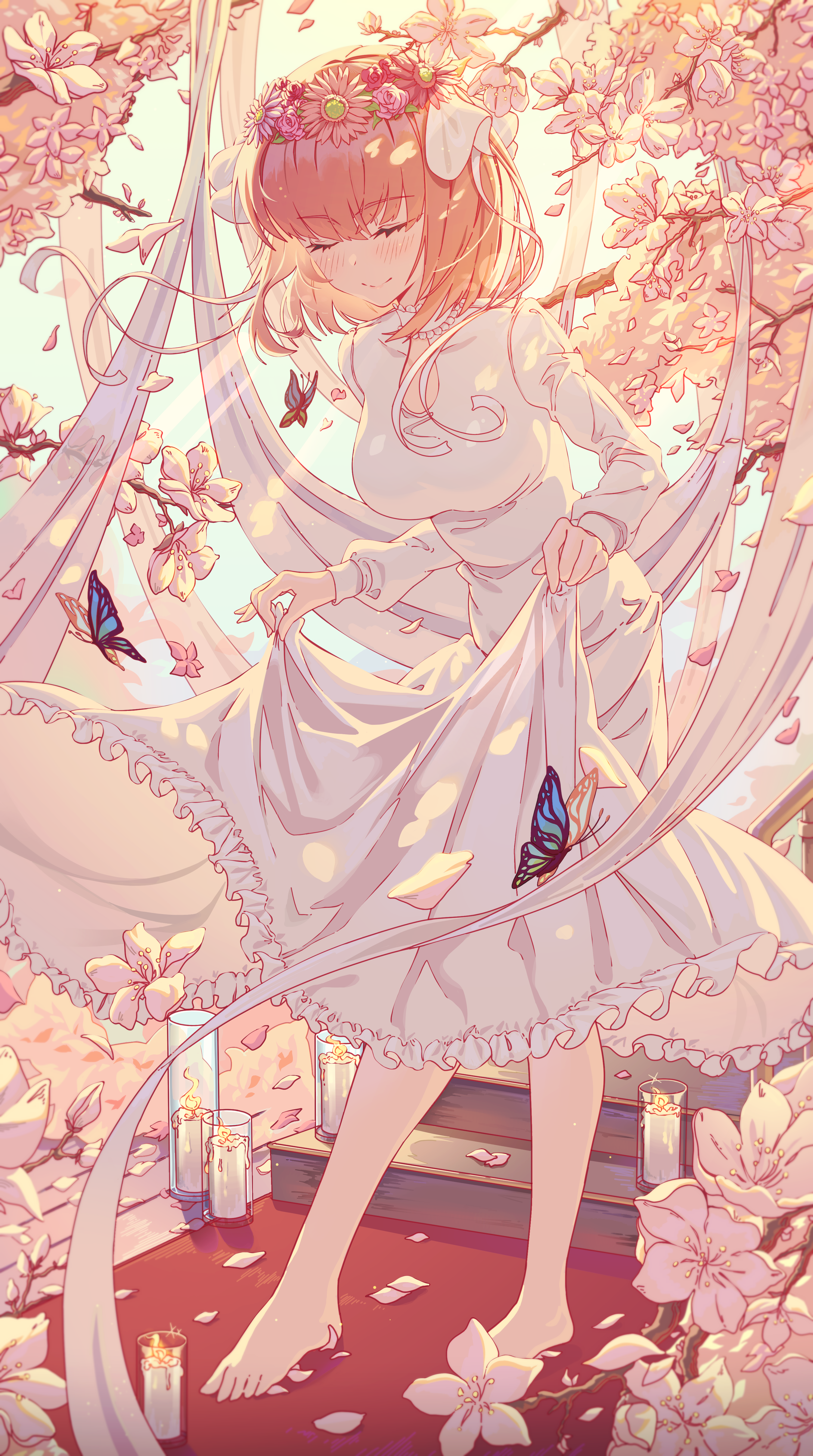 5 Toubun No Hanayome Anime Anime Girls Nakano Nino Flowers Petals White Dress Dress Closed Eyes Blus 2990x5356