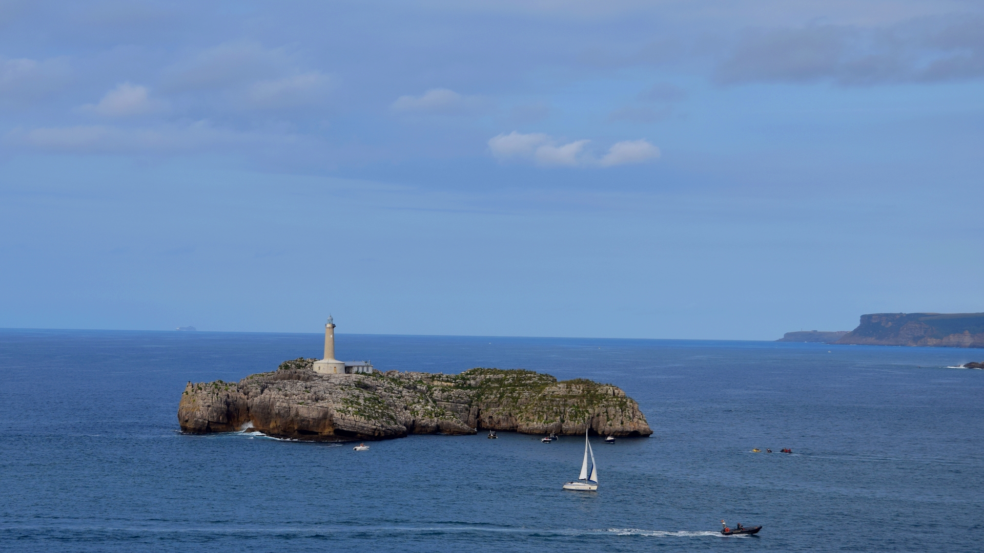 Landscape Cantabria Spain Sea Lighthouse Water Sky Clouds Nature Island 1920x1080