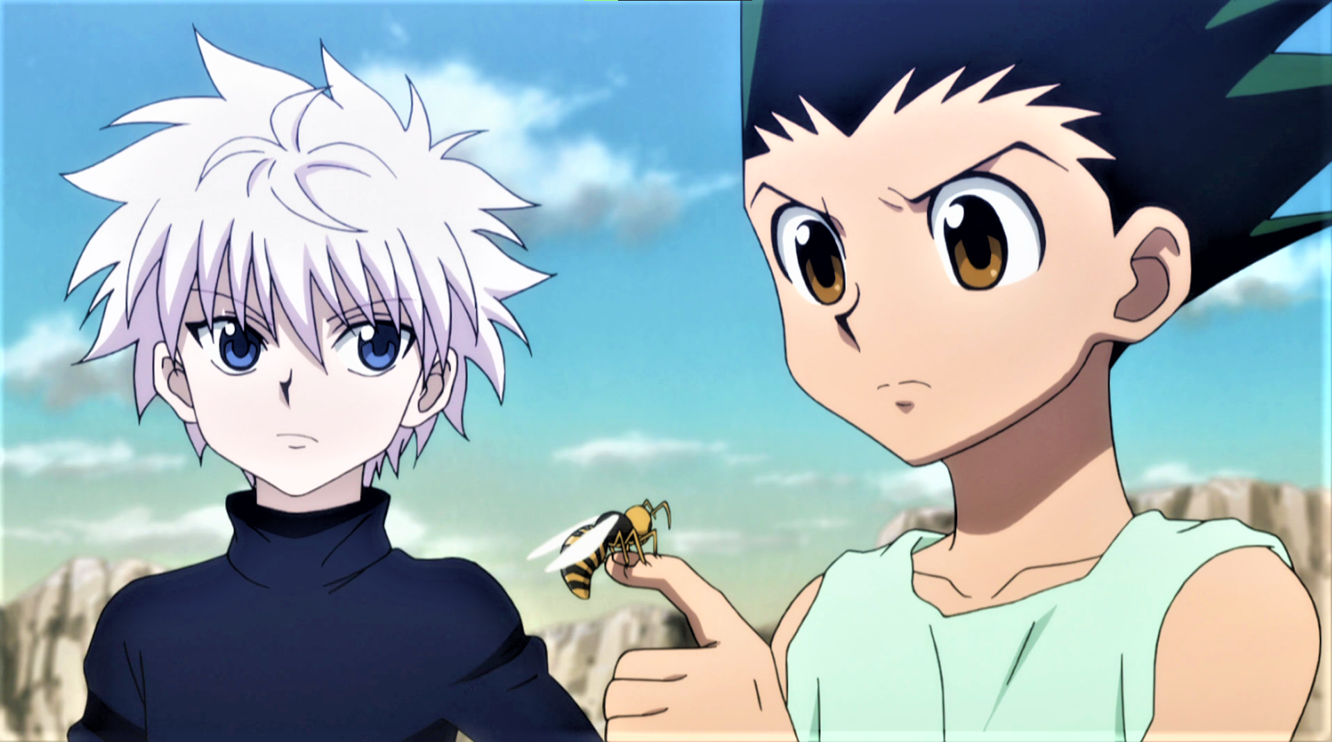 Hunter X Hunter Killua Zoldyck Gon Freecss Bees Sky Clouds White Hair Angry Mountains Anime Anime Sc 1914x1066