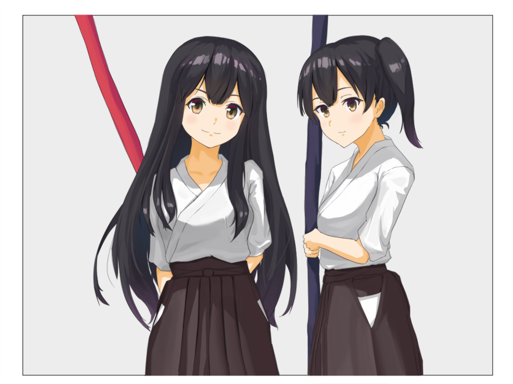 Anime Anime Girls Kantai Collection Akagi KanColle Kaga KanColle Long Hair Side Ponytail Brunette Ja 2048x1536